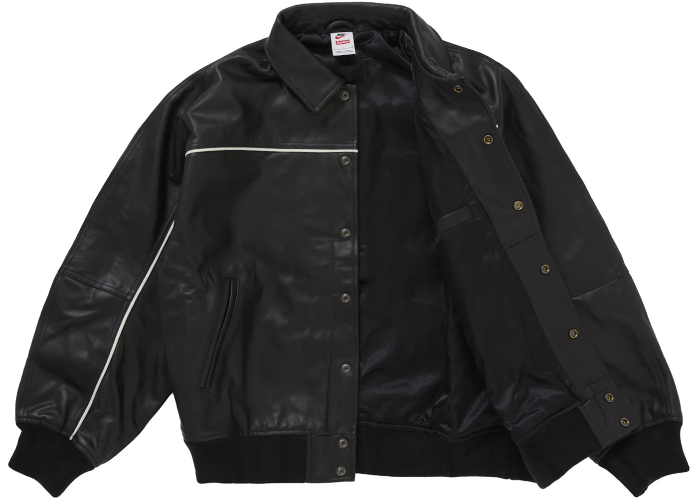 Supreme Nike Leather Varsity Jacket Black - 2