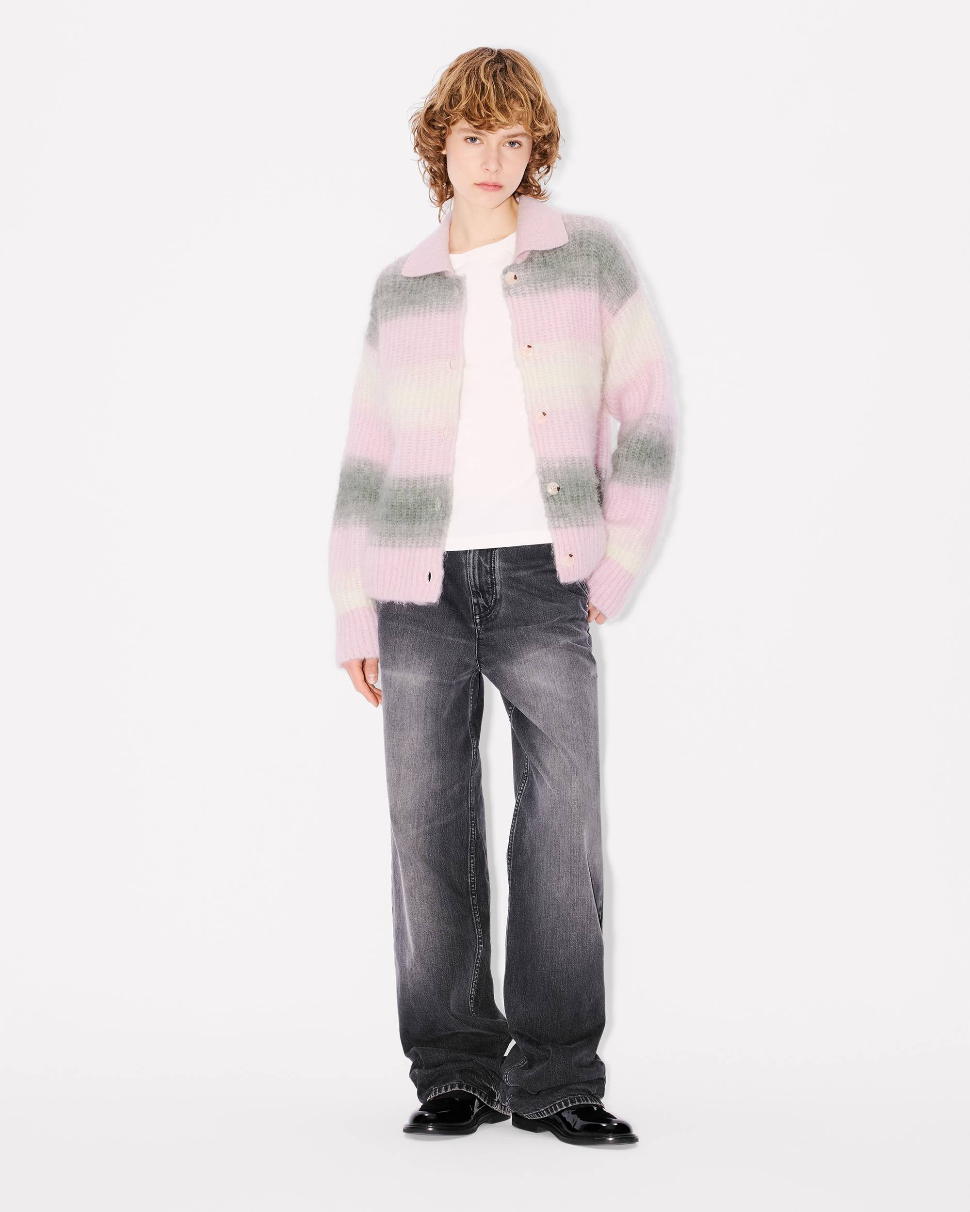 'KENZO Speed Stripe' hairy knitted cardigan in alpaca wool - 5