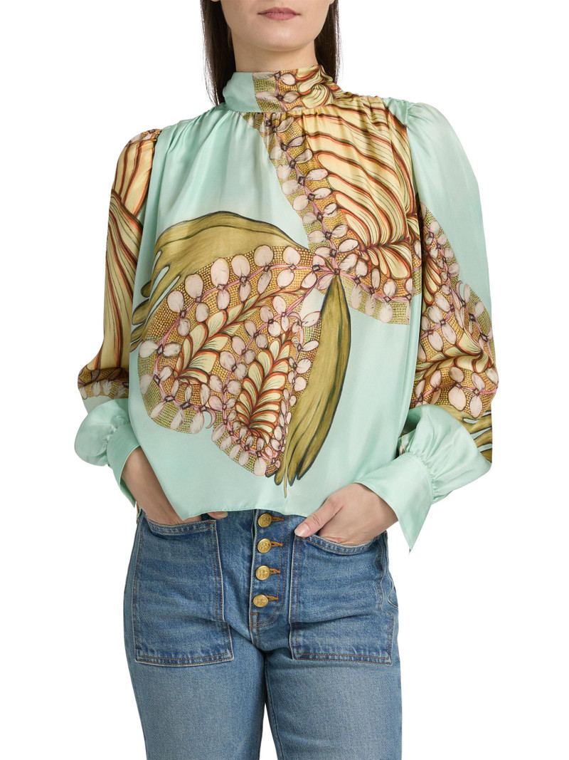 Women's Anna Zemankova Ornament Printed Silk Blouse - Water Blossoms 3