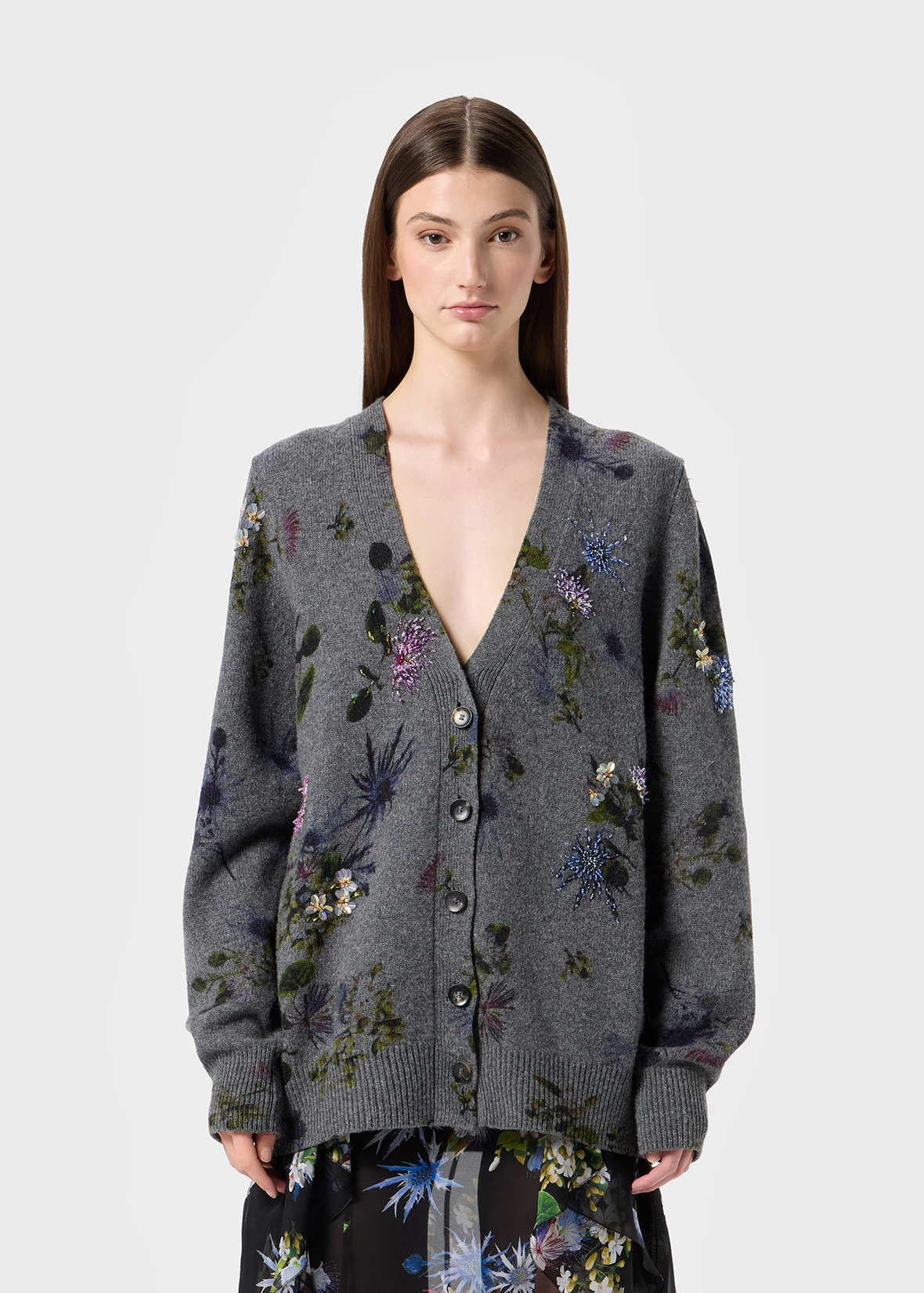 WOOL CARDIGAN WITH BOUQUET PRINT AND EMBROIDERY - 3