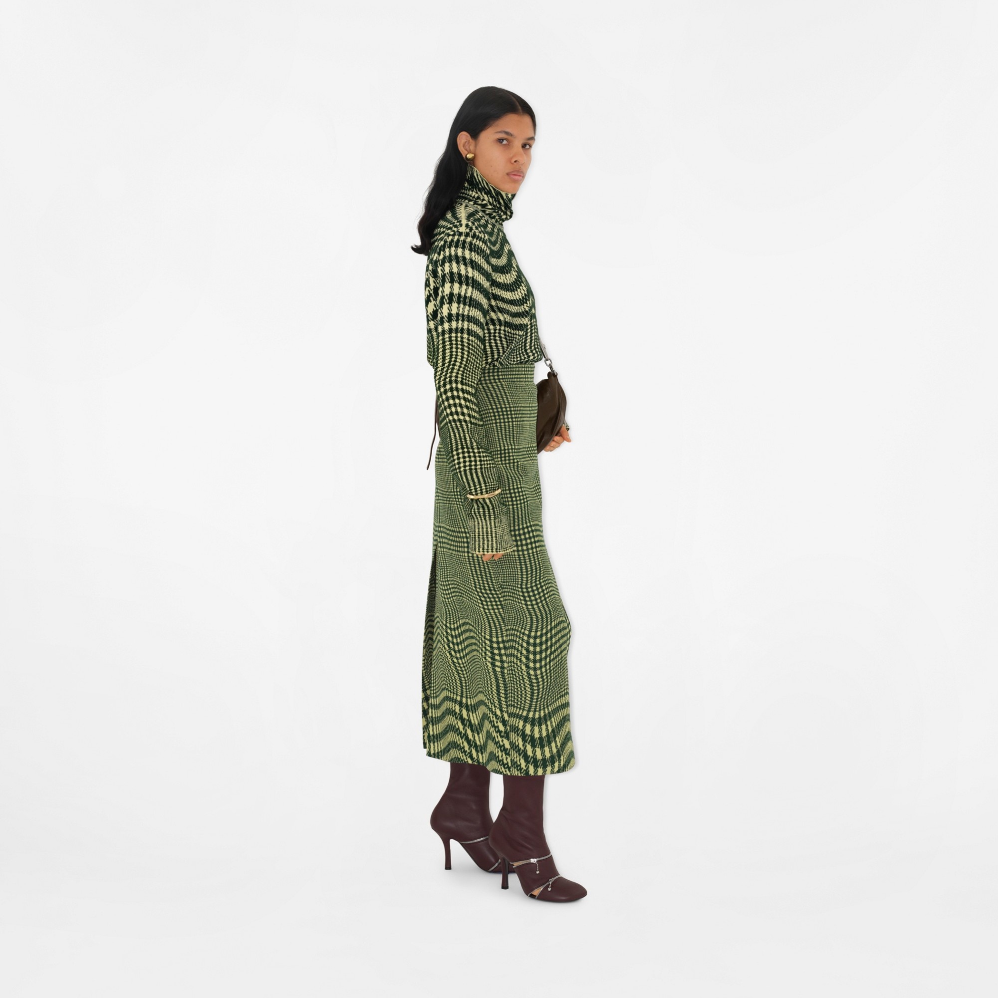 Warped Houndstooth Wool Skirt - 3