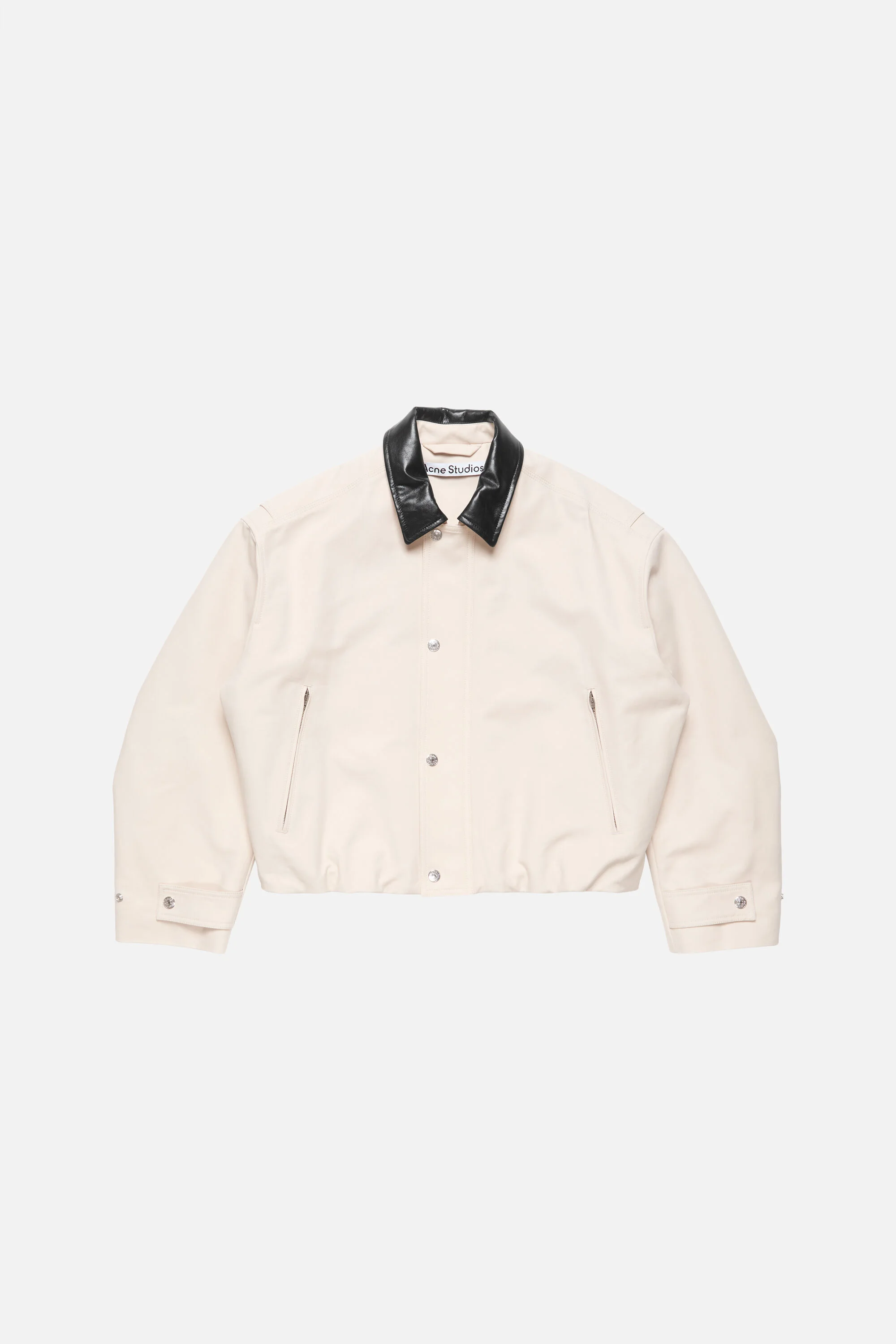 Bomber with leather collar - Light taupe - 1