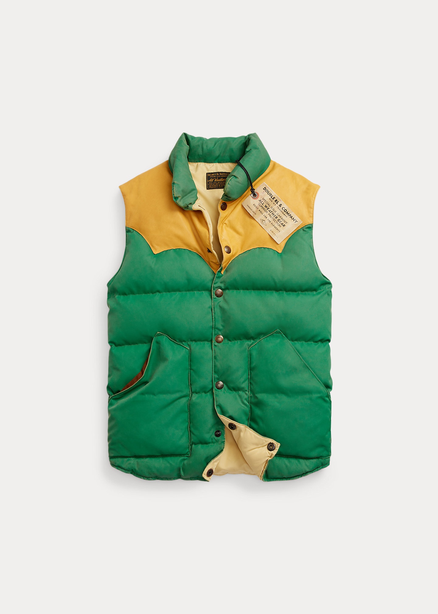 RRL by Ralph Lauren Leather Yoke Quilted Vest REVERSIBLE