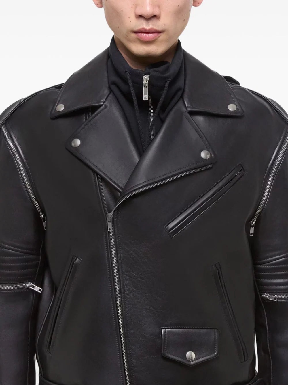 BELTED LEATHER BIKER JACKET - 5