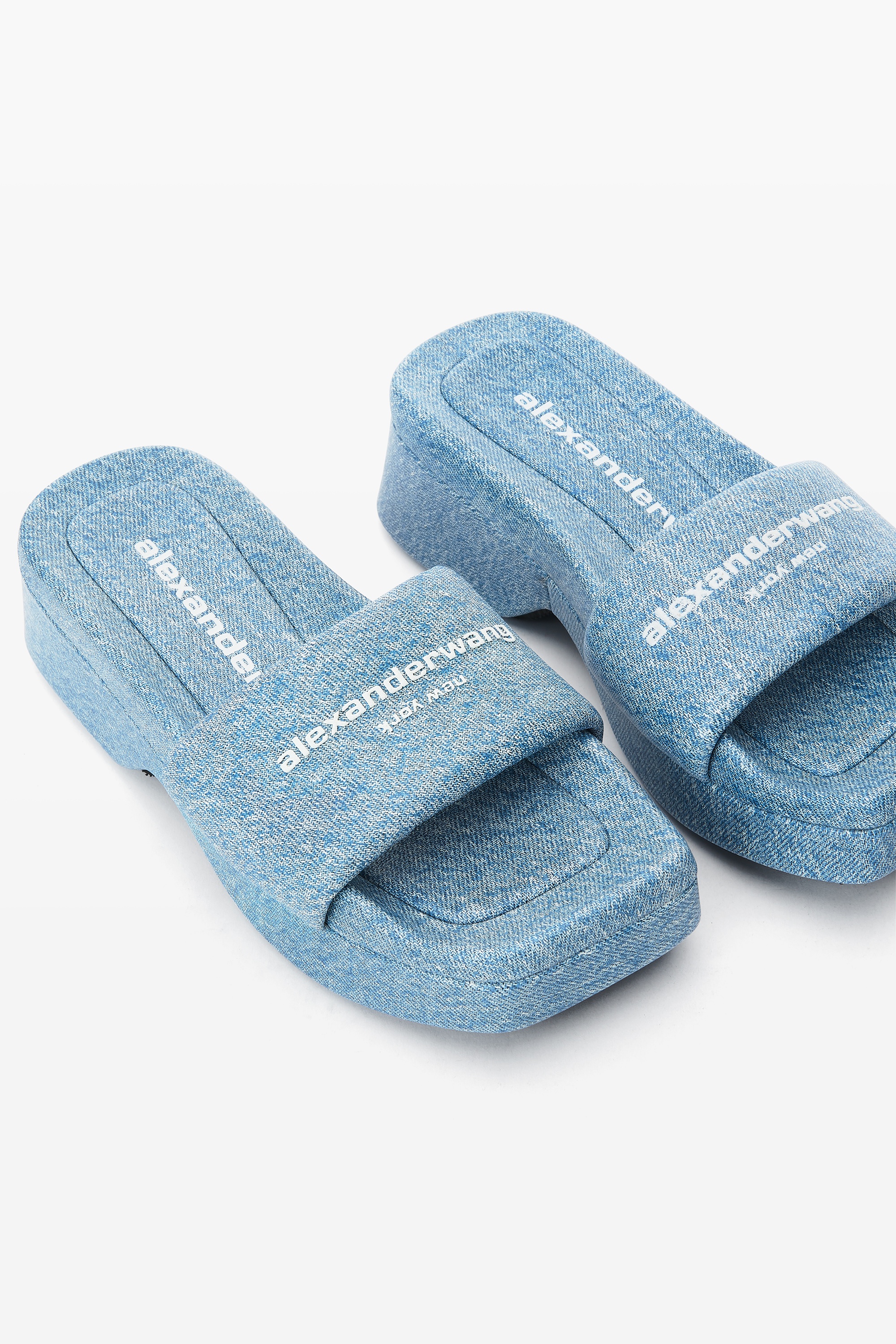 trompe-l'oeil denim goatskin float slide - 2