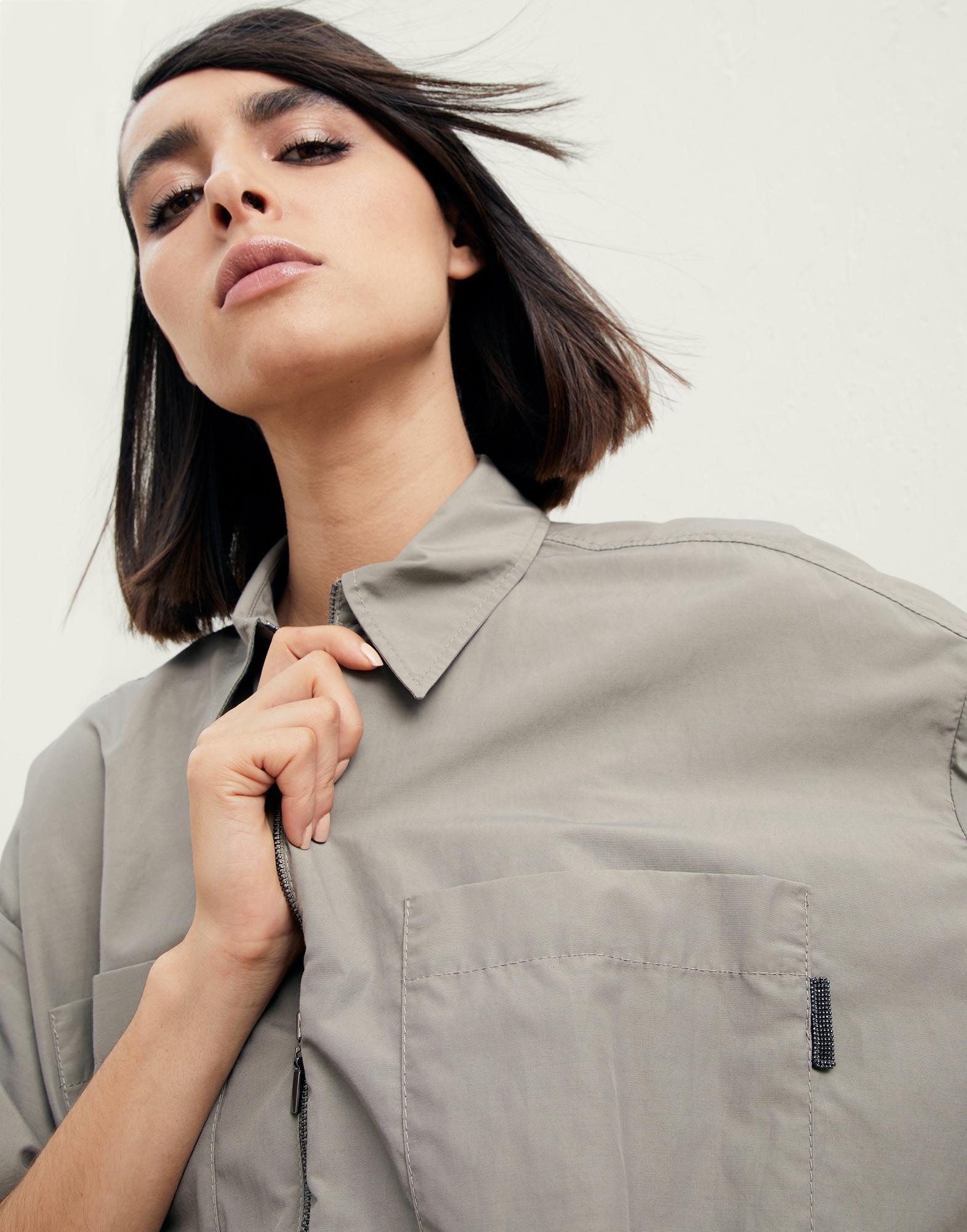 Techno cotton poplin utility jumpsuit with shiny tab - 3