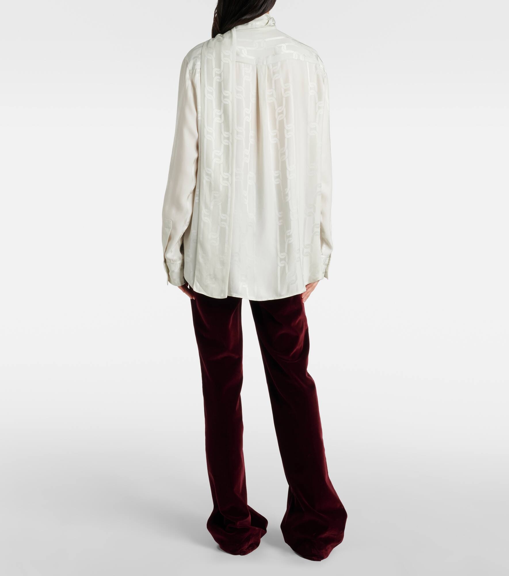 Scarf-detail satin jacquard blouse - 3