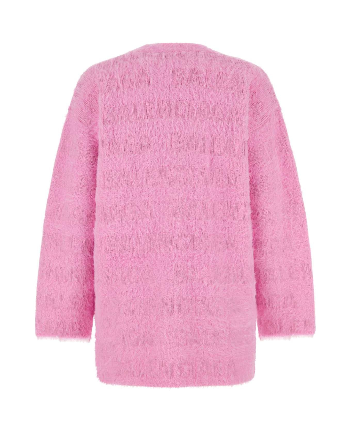 Pink Cardigan With All-over Logo Motif In Wool Blend Woman - 2