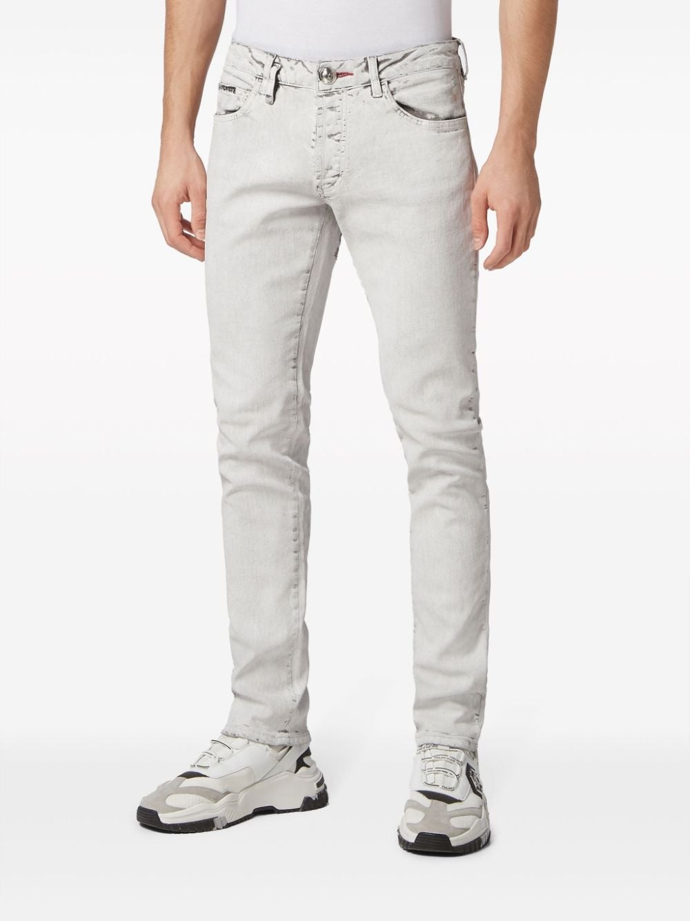 skull-stamp washed skinny jeans - 3