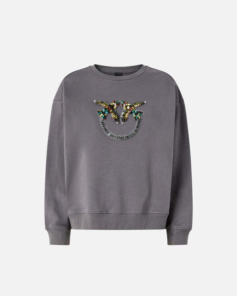 SWEATSHIRT WITH LOVE BIRDS JEWEL MAXI EMBROIDERY 1