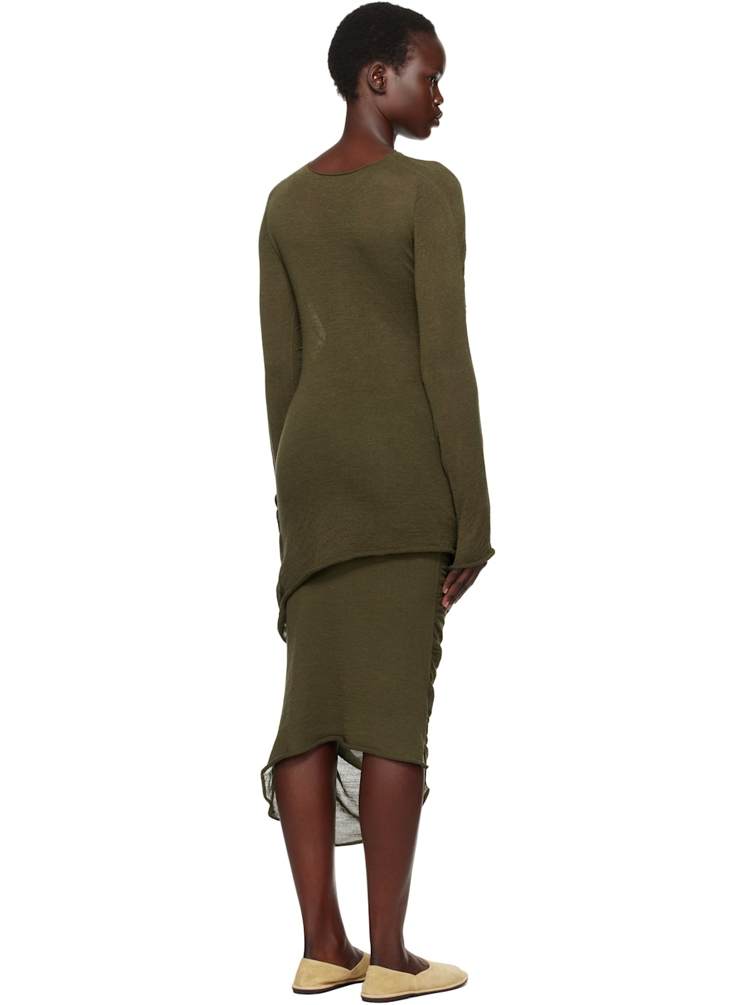 Green Ambiguous Wool Midi Dress - 3