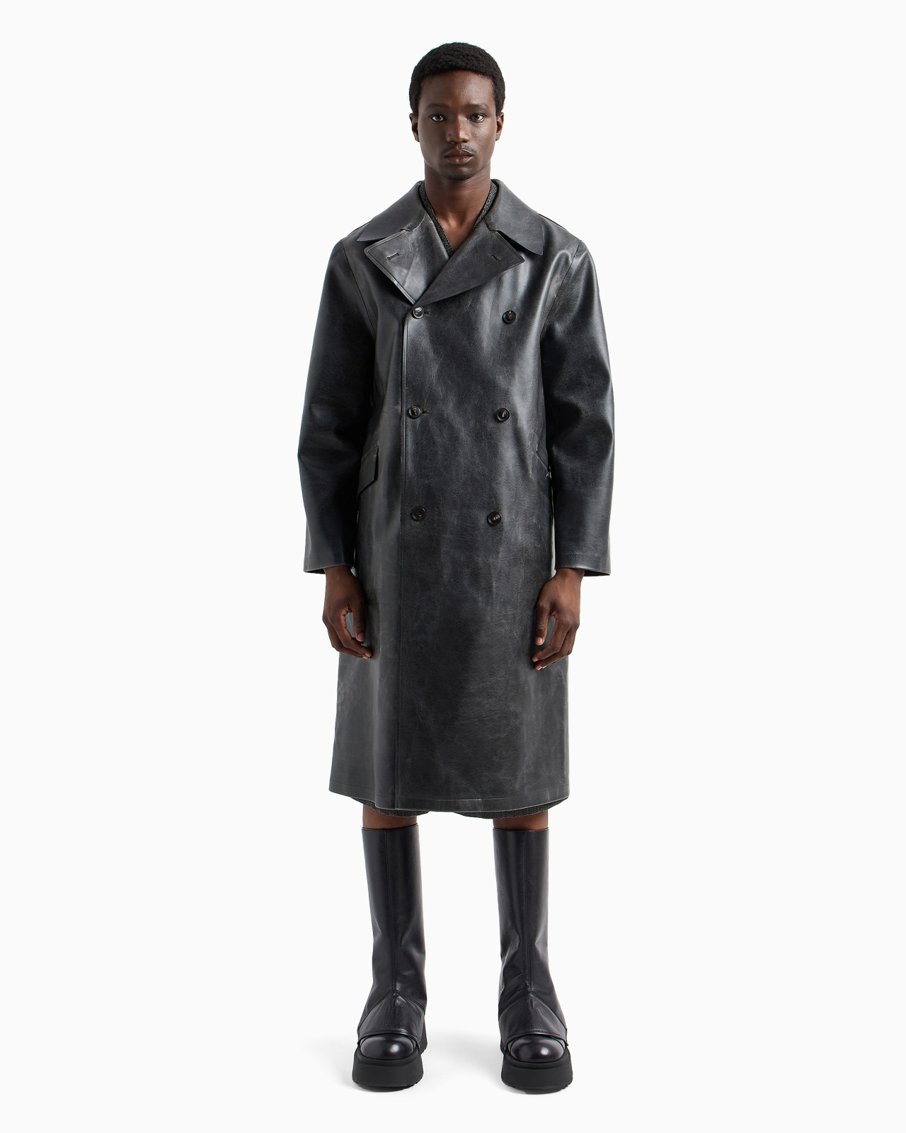 Double-breasted coat in leather-effect coated fabric - 2
