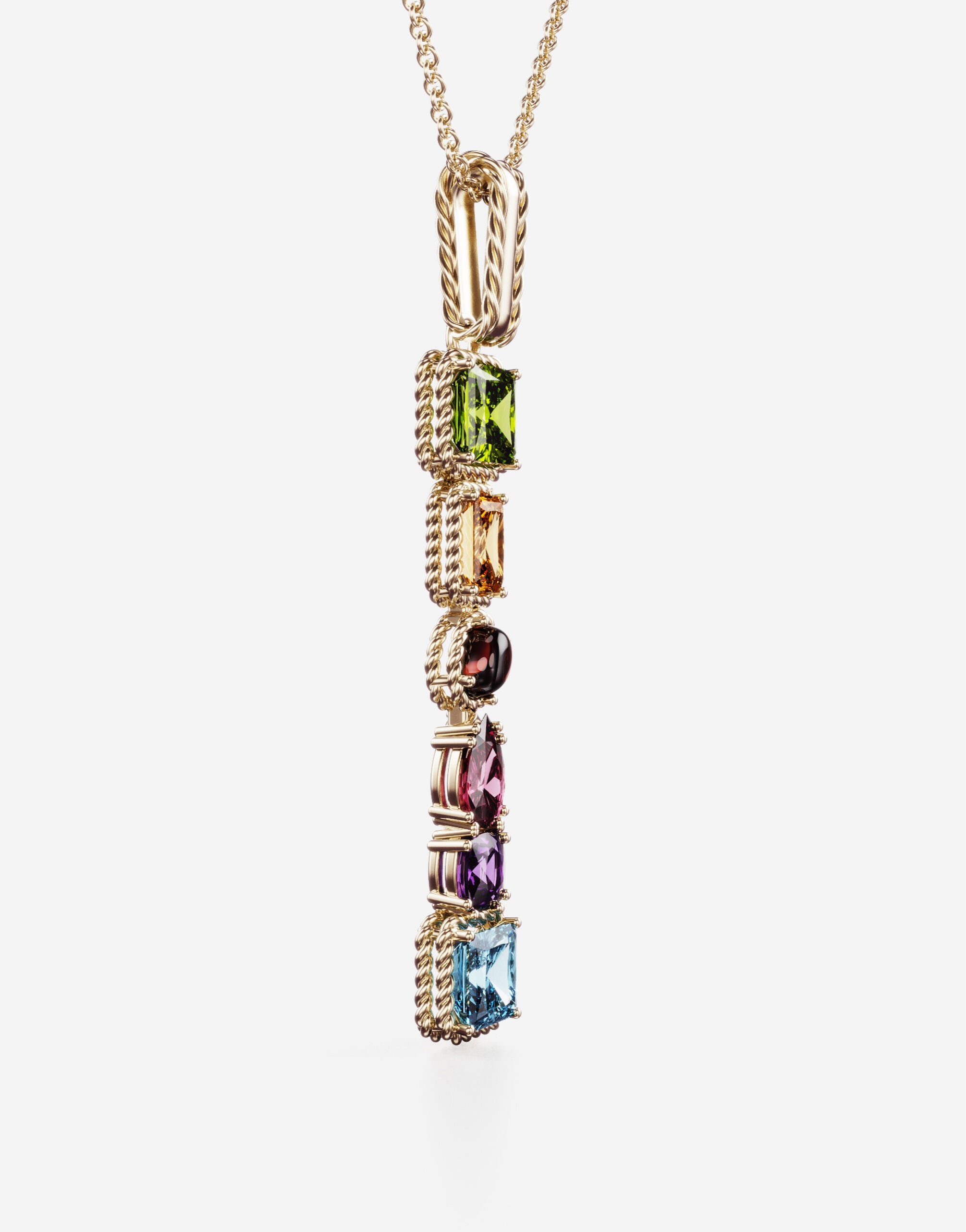 Rainbow alphabet I pendant in yellow gold with multicolor fine gems - 3