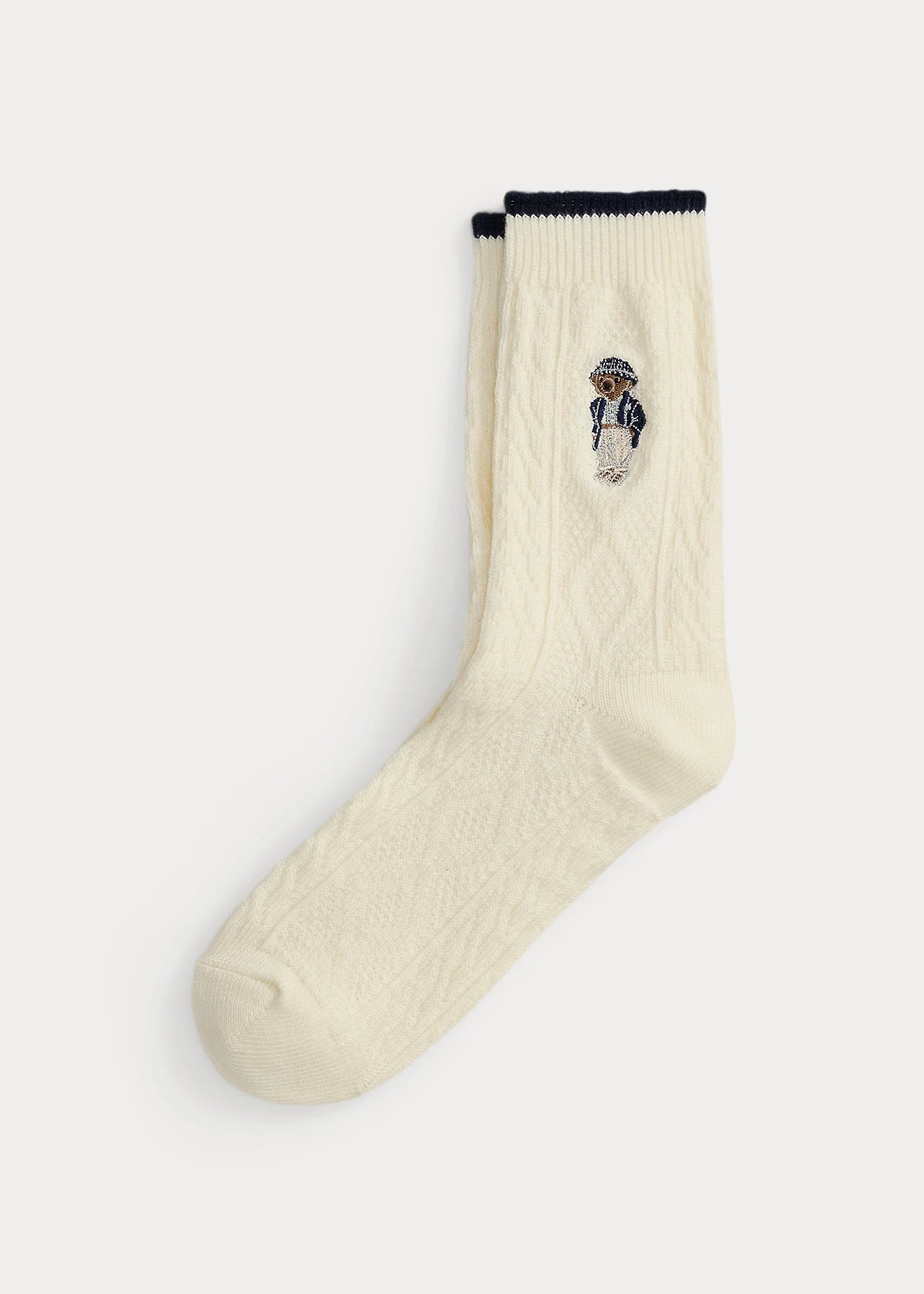 Cable-Knit Polo Bear Crew Socks - 1