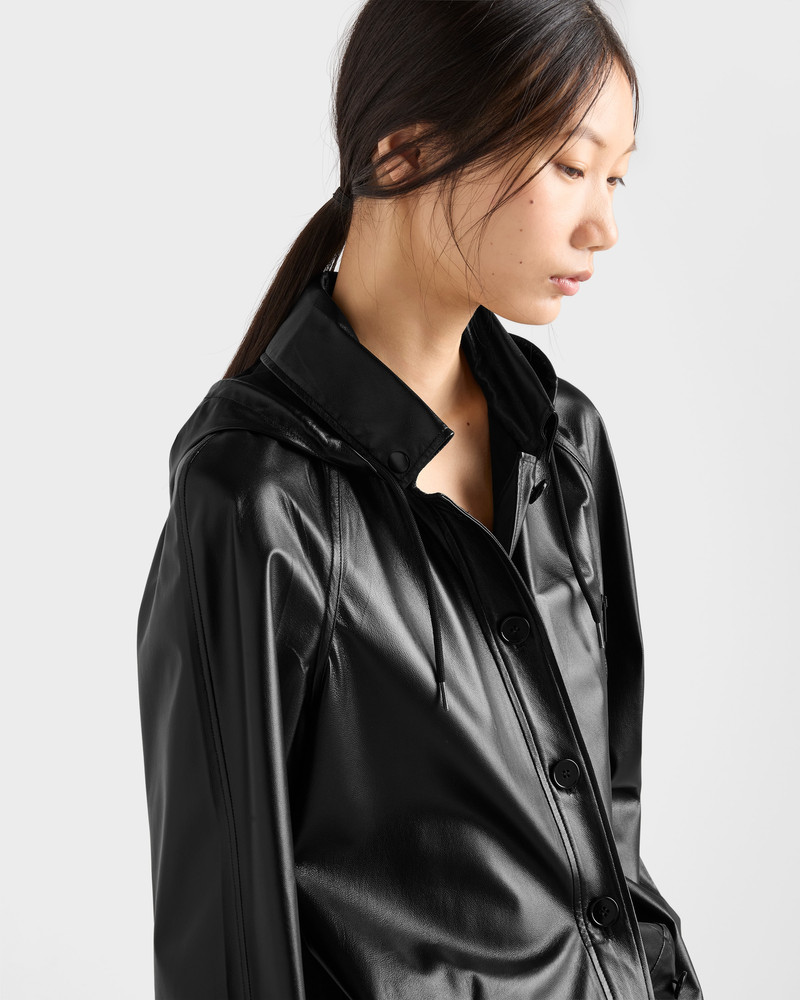 Hooded nappa leather and fabric caban jacket 3