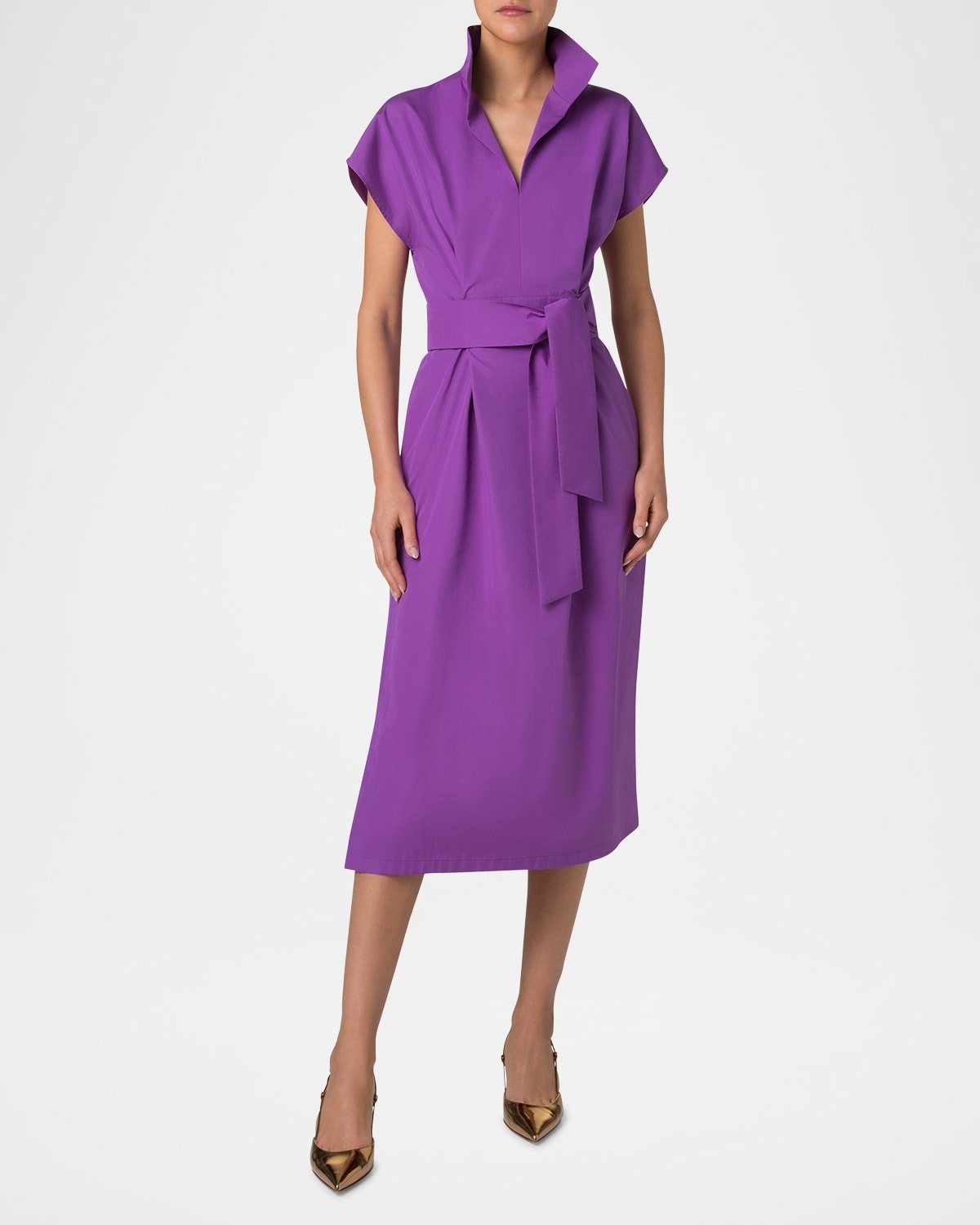 Short-Sleeve Belted Midi Shirtdress - 2