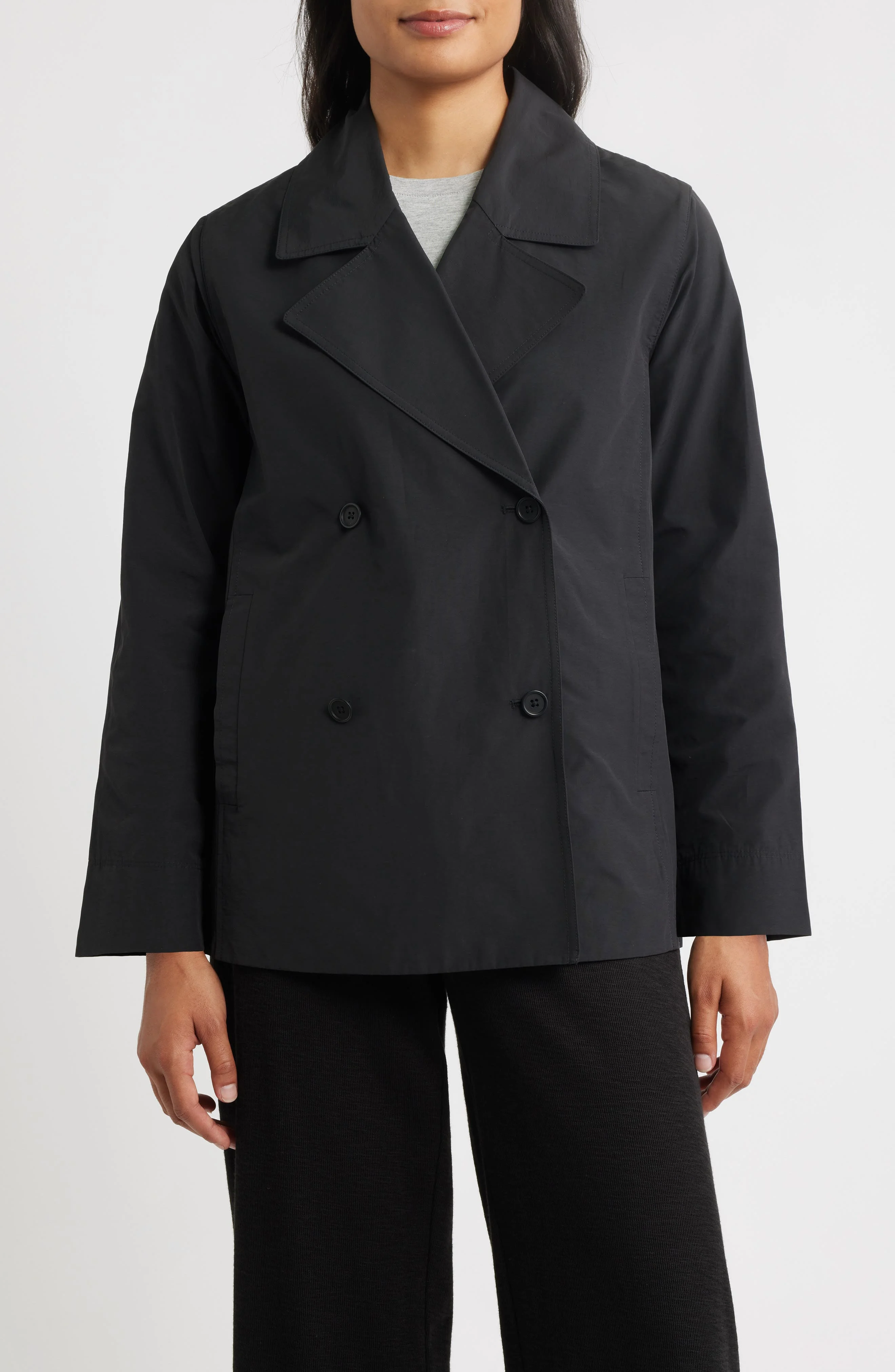 Eileen Fisher Organic Cotton Blend Crop Trench Coat in Black at Nordstrom - 1