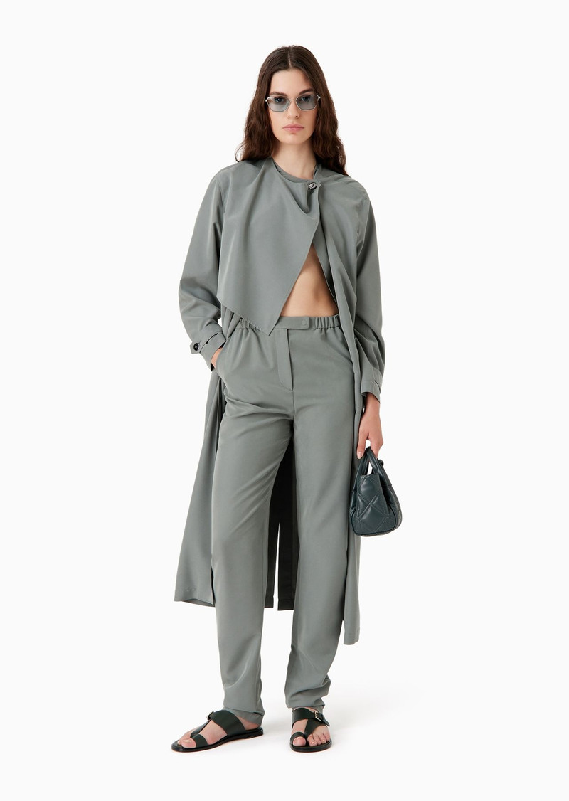 EMPORIO ARMANI Belted cupro trench coat with wrap closure outlook