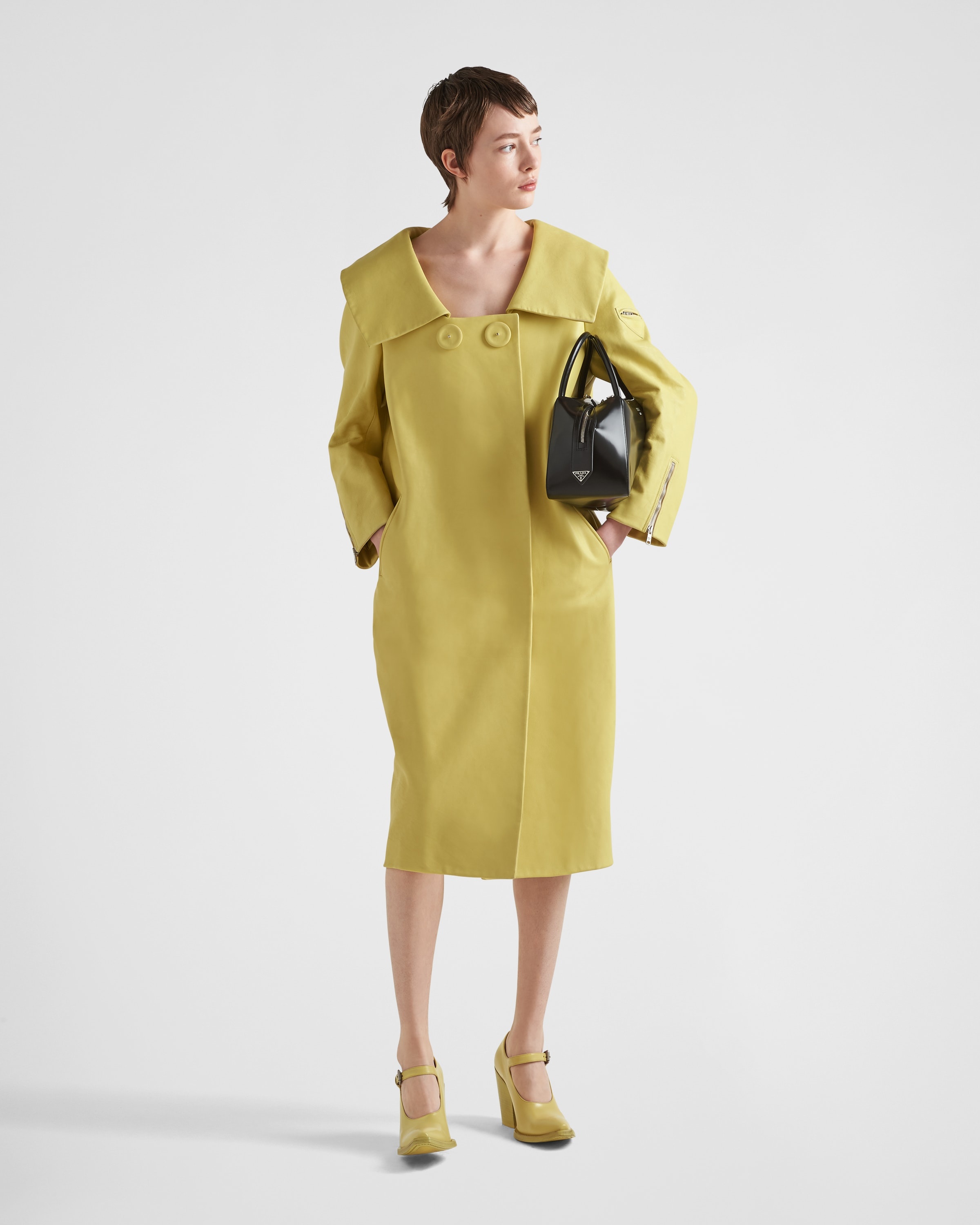 Leather coat with wide collar - 2