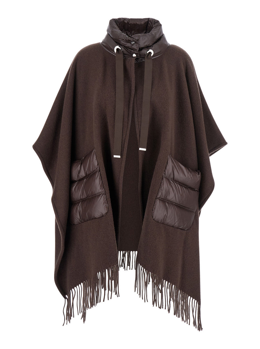 Herno Women Brown Cape With Drawstring Collar And Fringed Hem In Tech Fabric Woman - 1