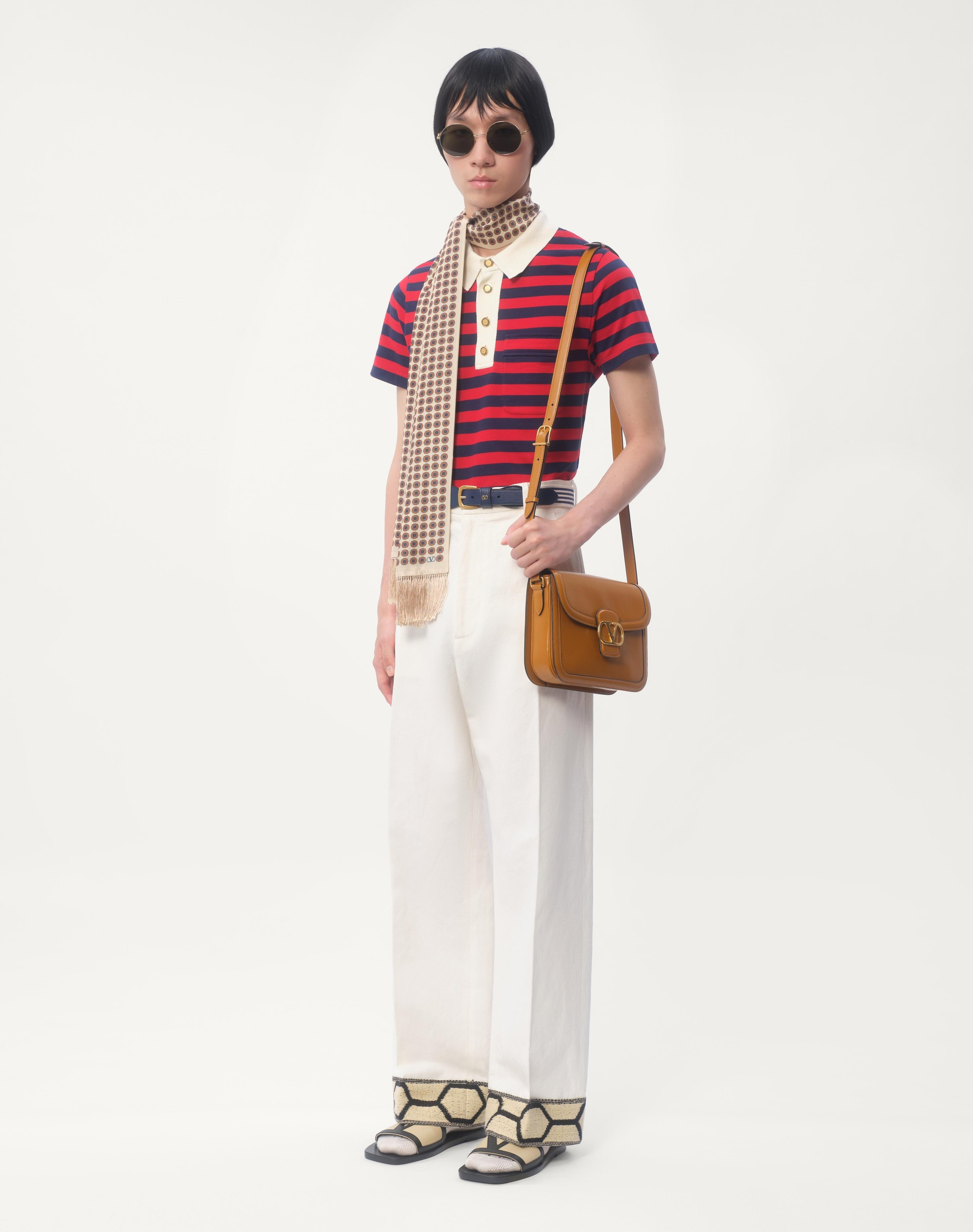 COTTON AND LINEN PANTS WITH JACQUARD HEM - 2