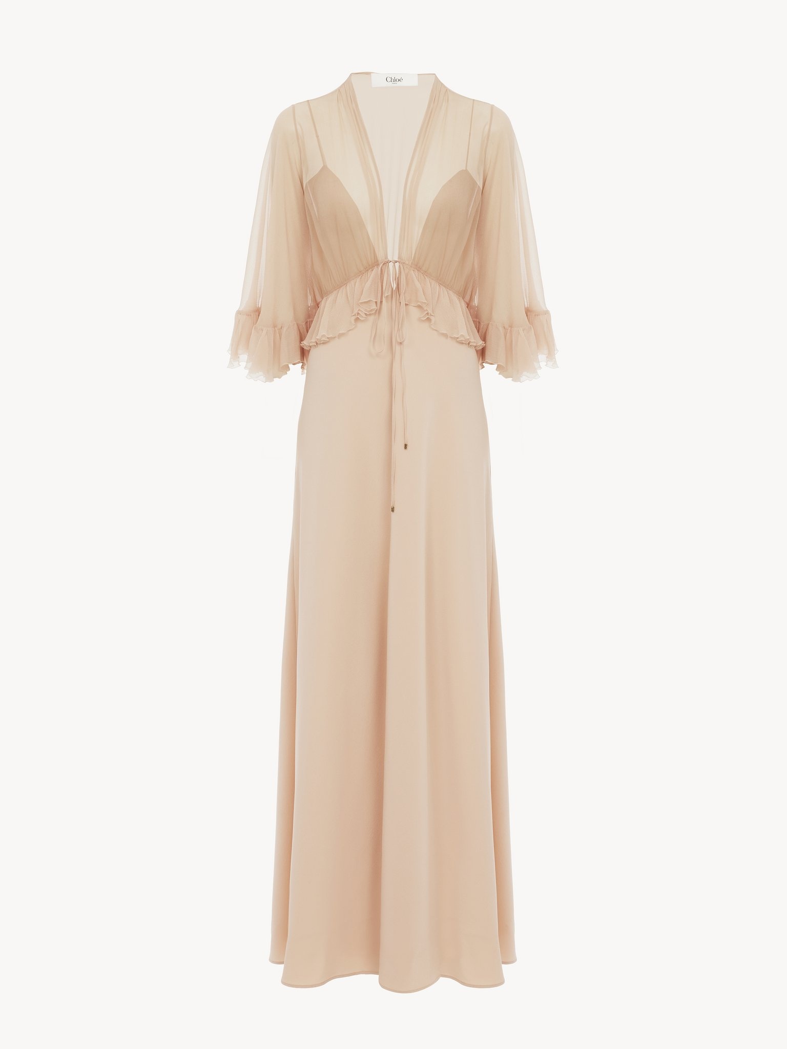 V-NECK LONG DRESS IN CRÊPE SATIN - 2
