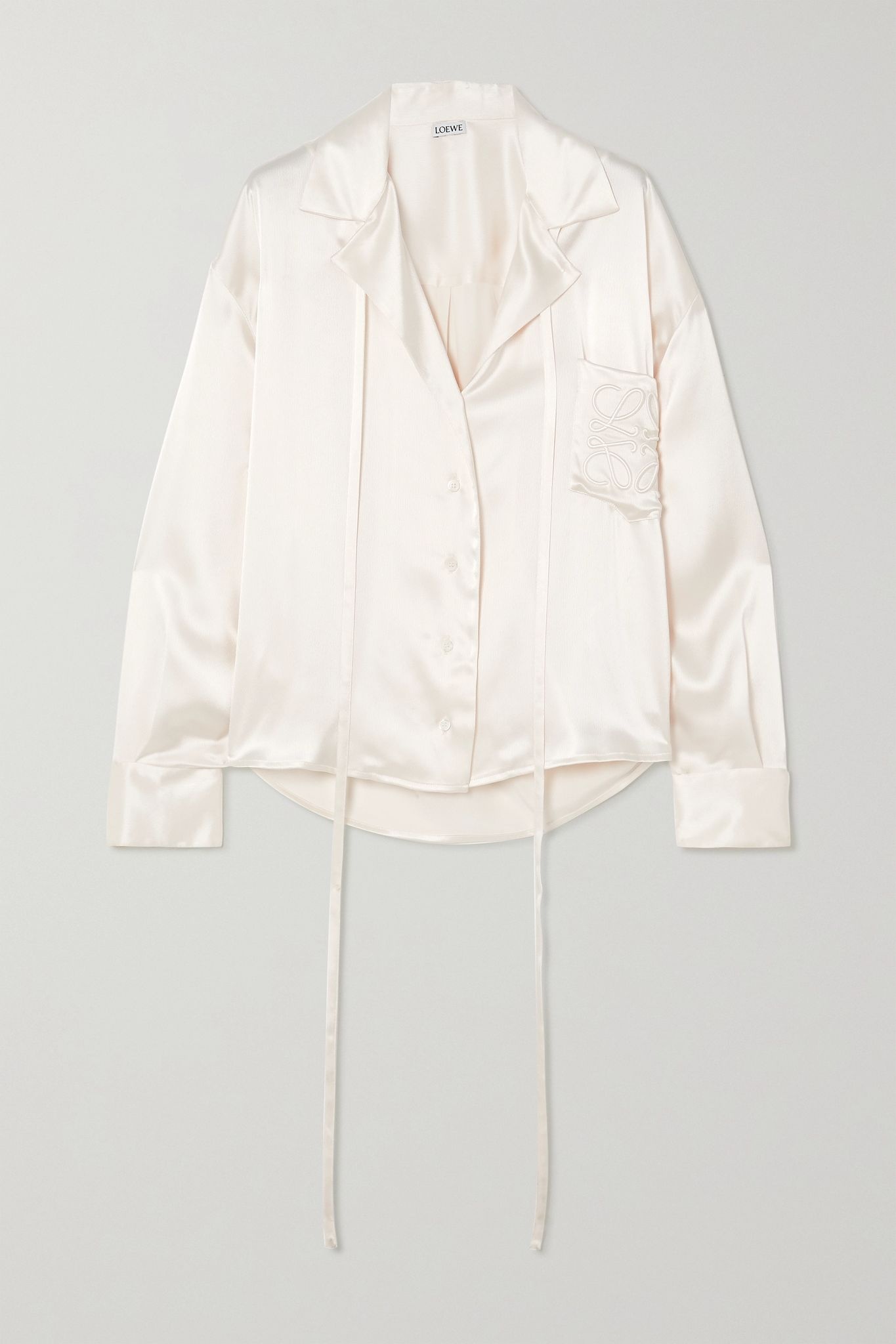 Oversized tie-detailed embroidered satin blouse - 1