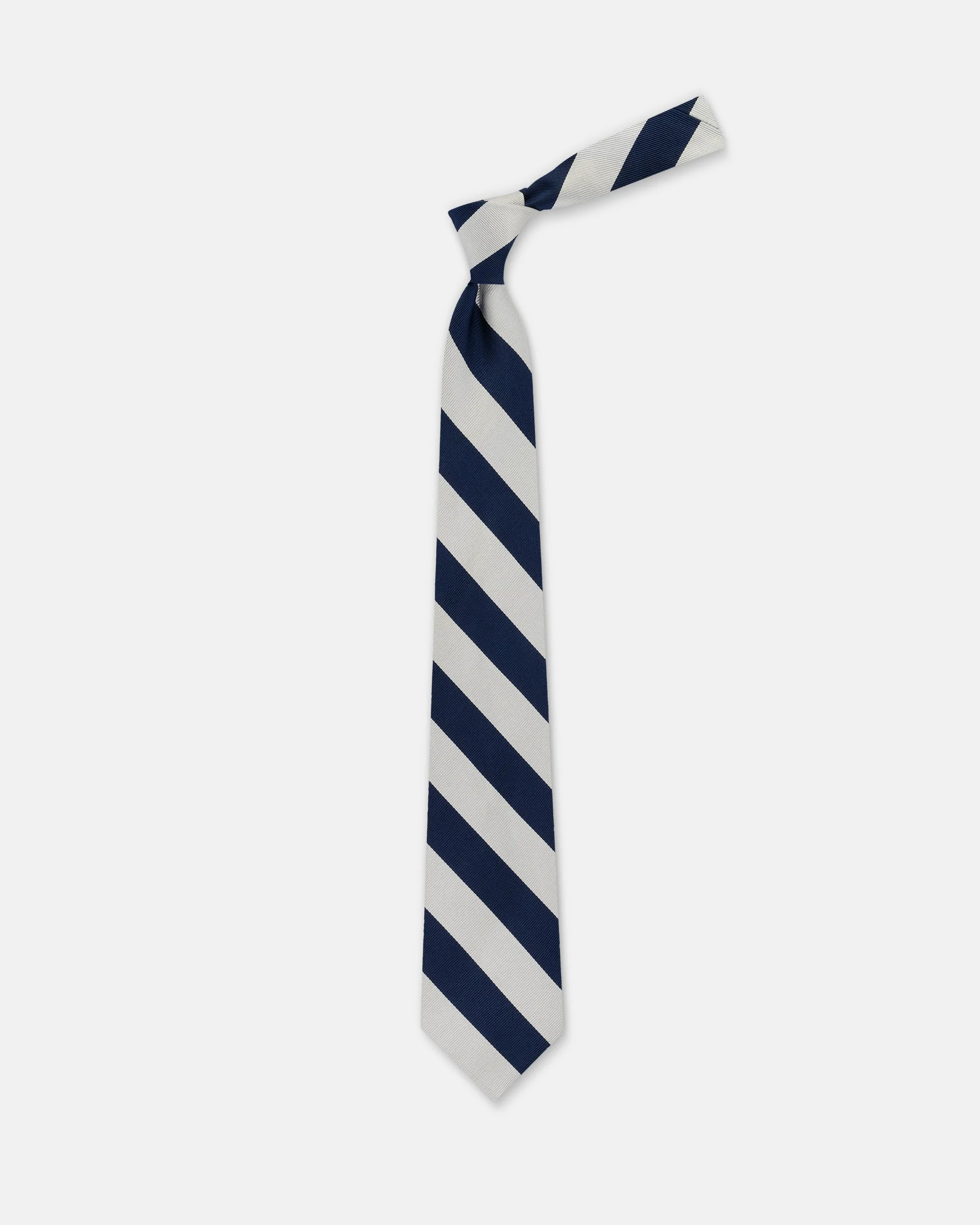MADE-IN-USA NAVY & SILVER GUARD STRIPE SILK REPP TIE - 1