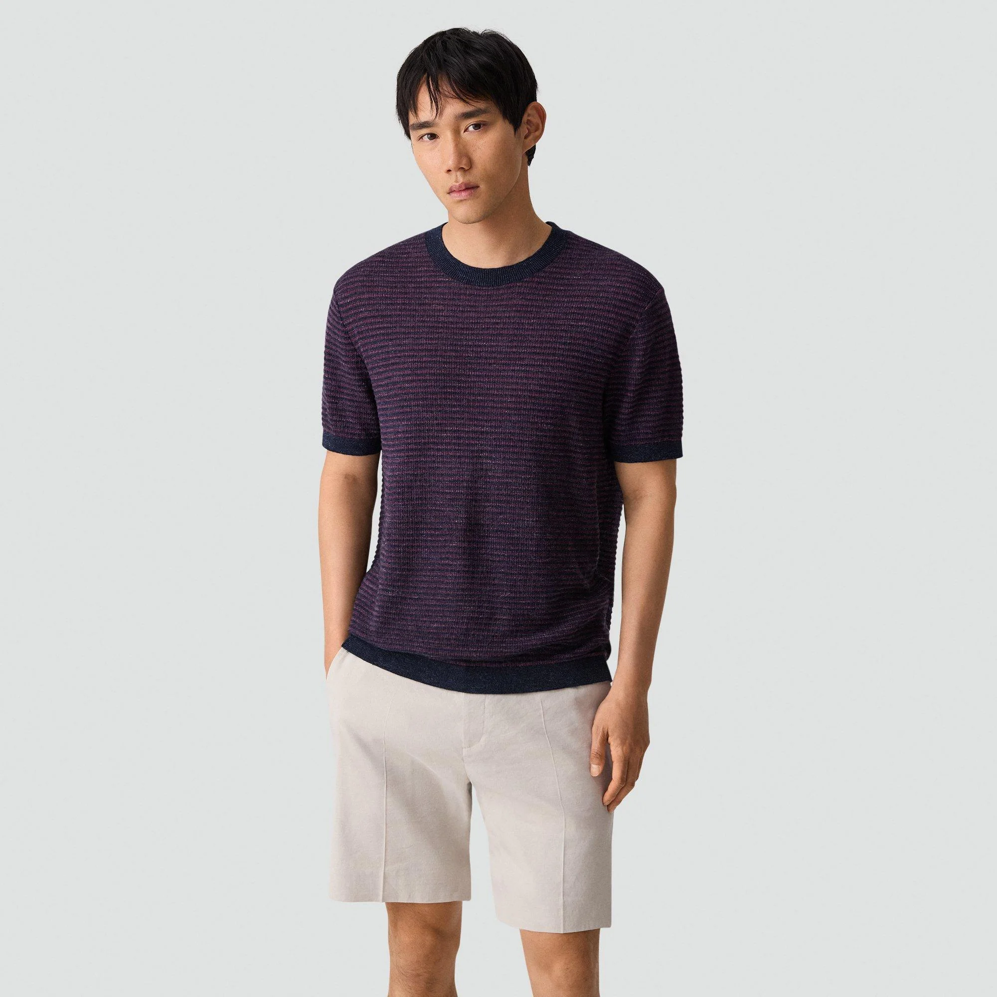 Striped Tee in Pacific Linen - 1