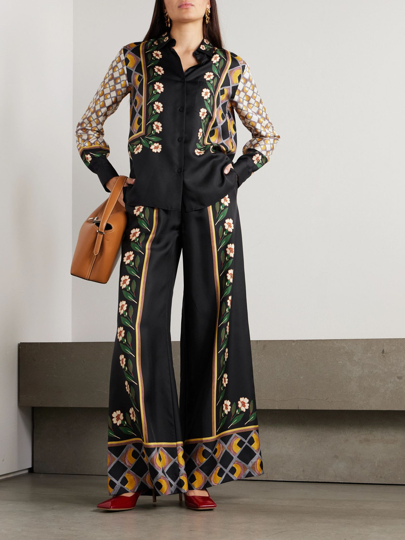 La DoubleJ Icon Palazzo printed silk-twill wide-leg pants Black outlook