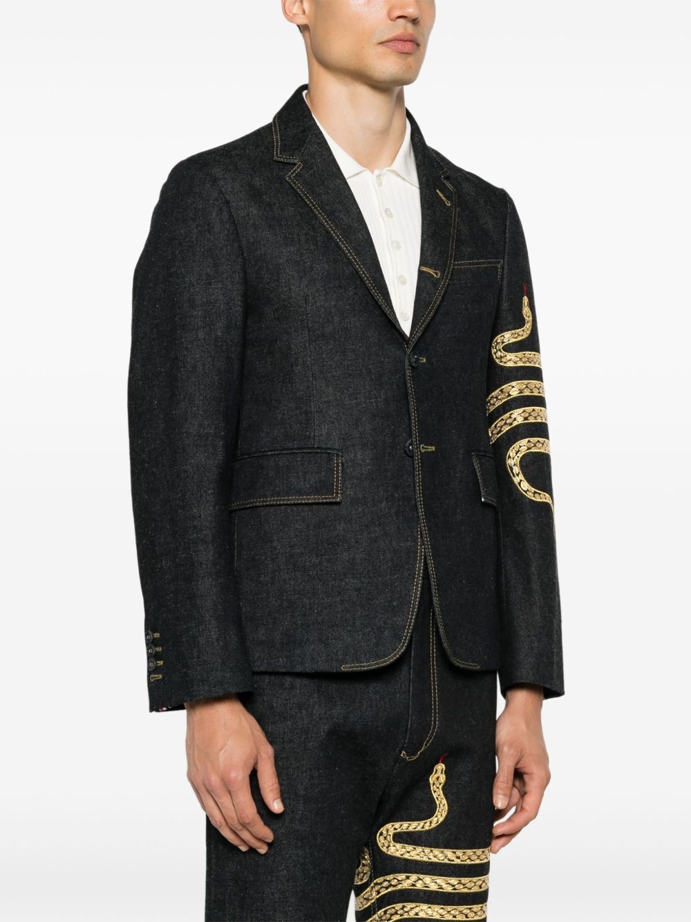 4-Bar snake-embroidered denim blazer - 3
