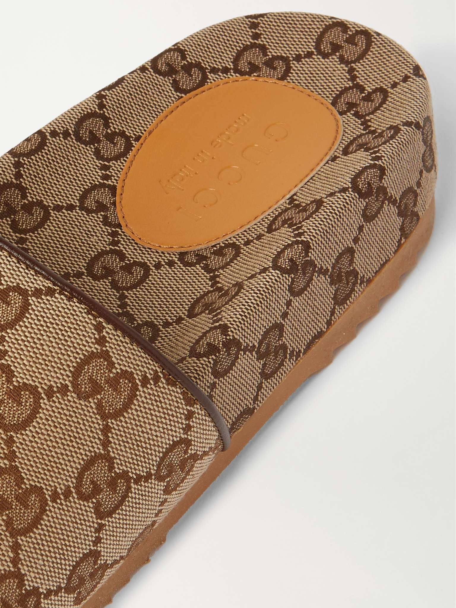 GUCCI Leather-Trimmed Monogrammed Canvas Slides | REVERSIBLE