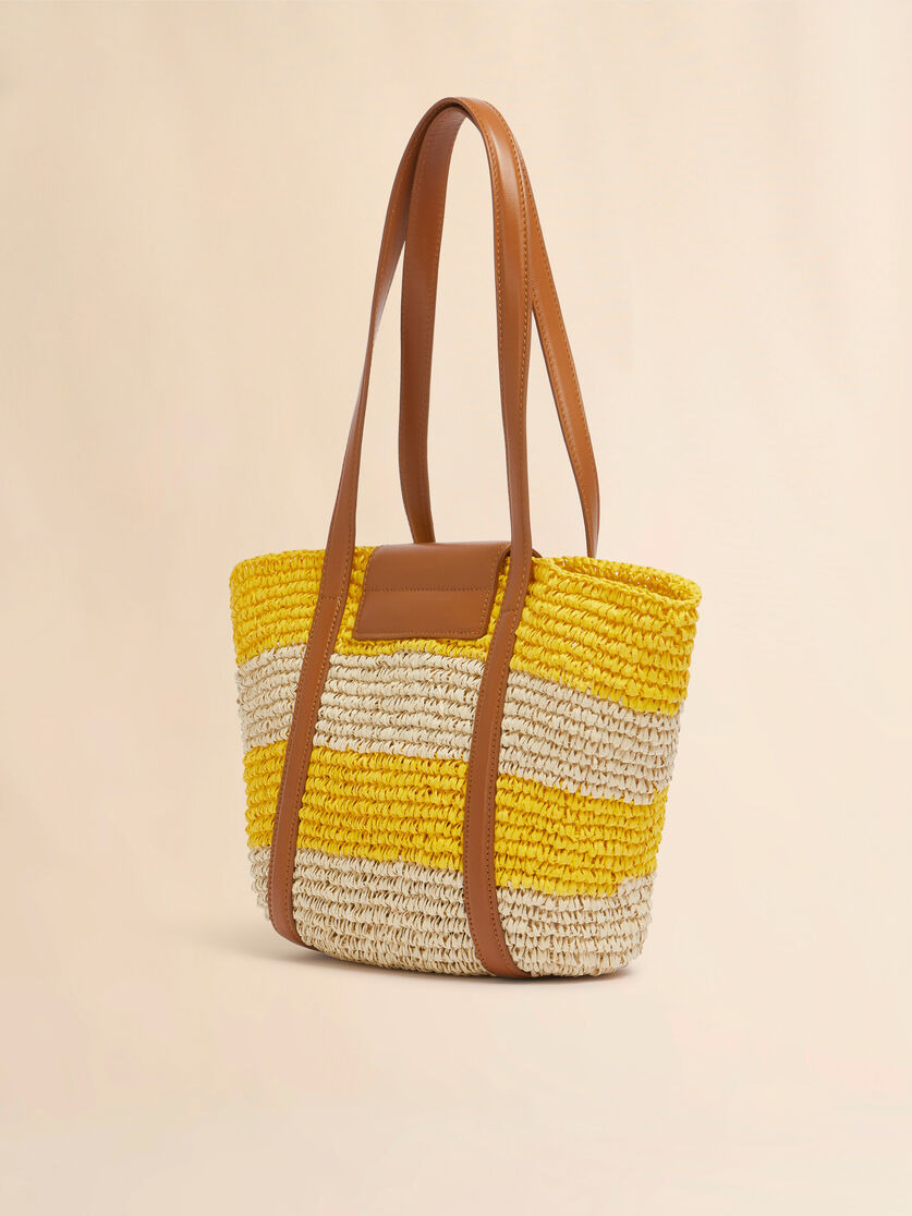 SMALL YELLOW STRIPE RAFFIA-EFFECT TRUNKAROO BEACH BAG - 3
