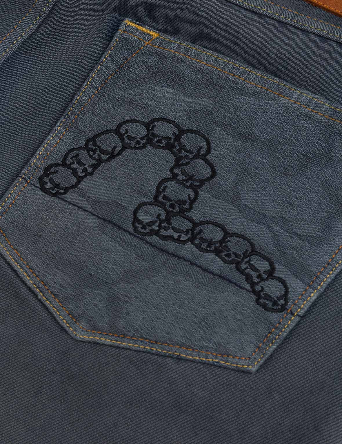 Skull Seagull Print Pockets Fashion Fit Denim Jeans - 5