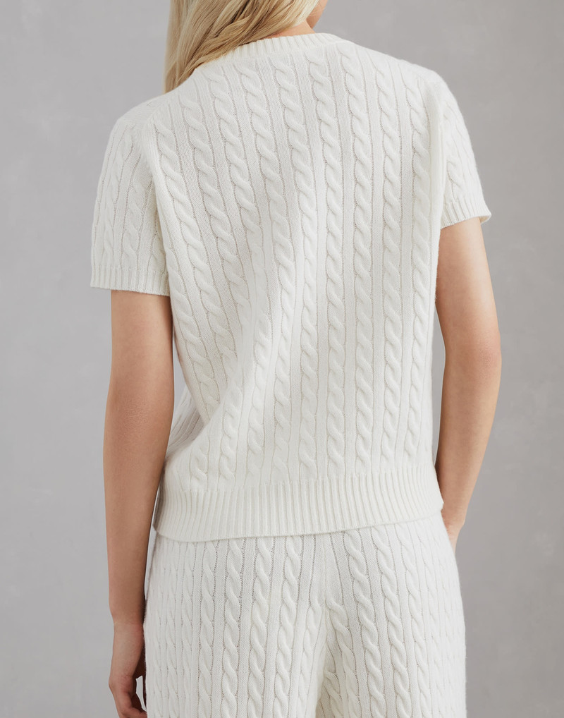 Brunello Cucinelli Cashmere cable knit short sleeve sweater outlook