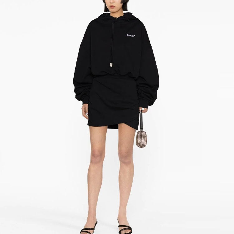 (WMNS) Off-White Logo-Embroidered Cotton Hoodie 'Black' OWDB423C99JER0021001 - 2