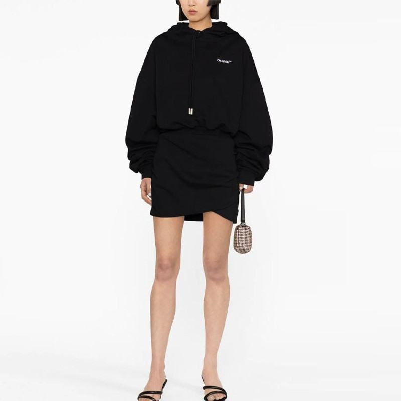 Off-White (WMNS) Off-White Logo-Embroidered Cotton Hoodie 'Black' OWDB423C99JER0021001 outlook