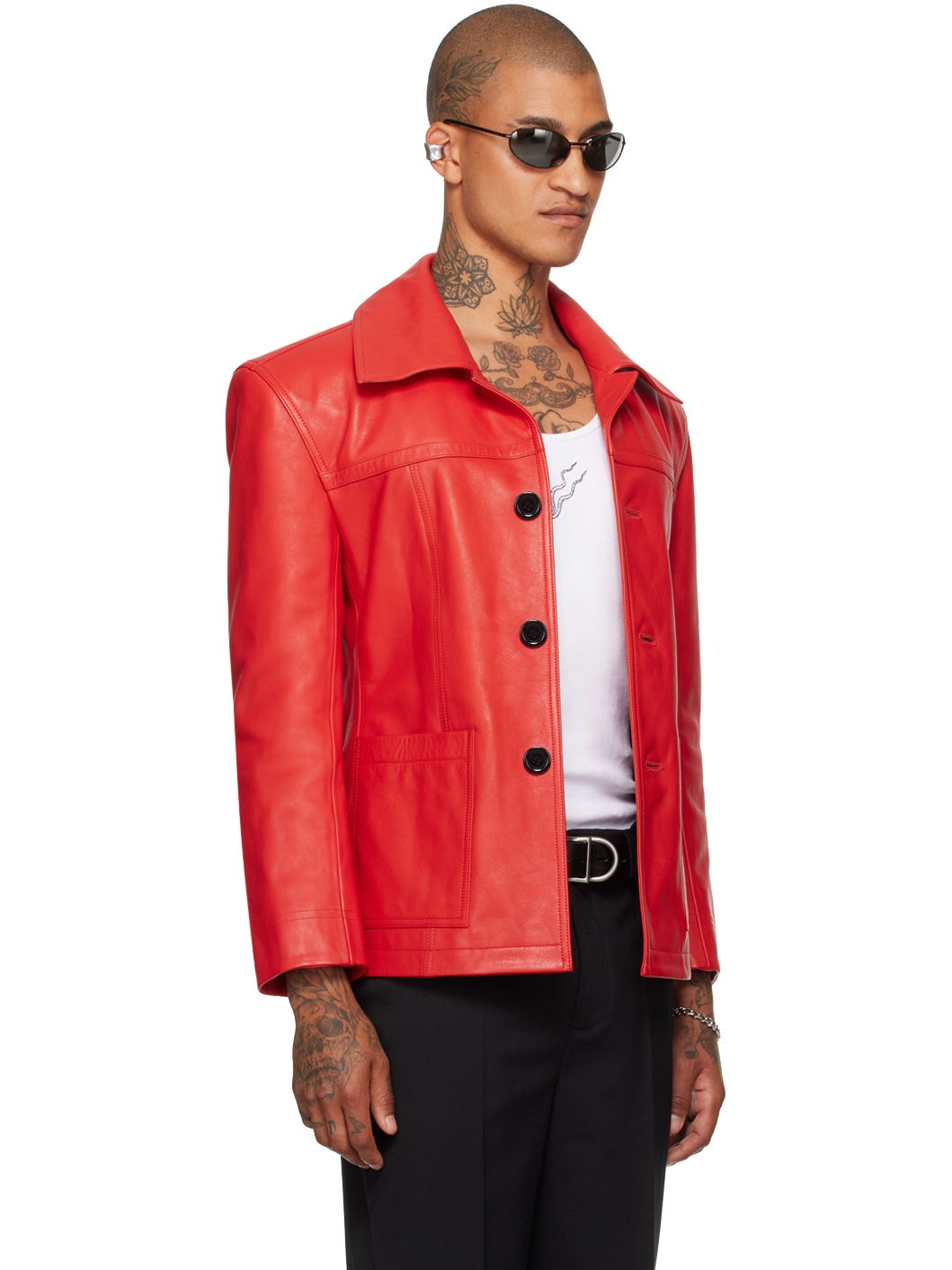 Red Slim-Fit Creep Leather Jacket - 2