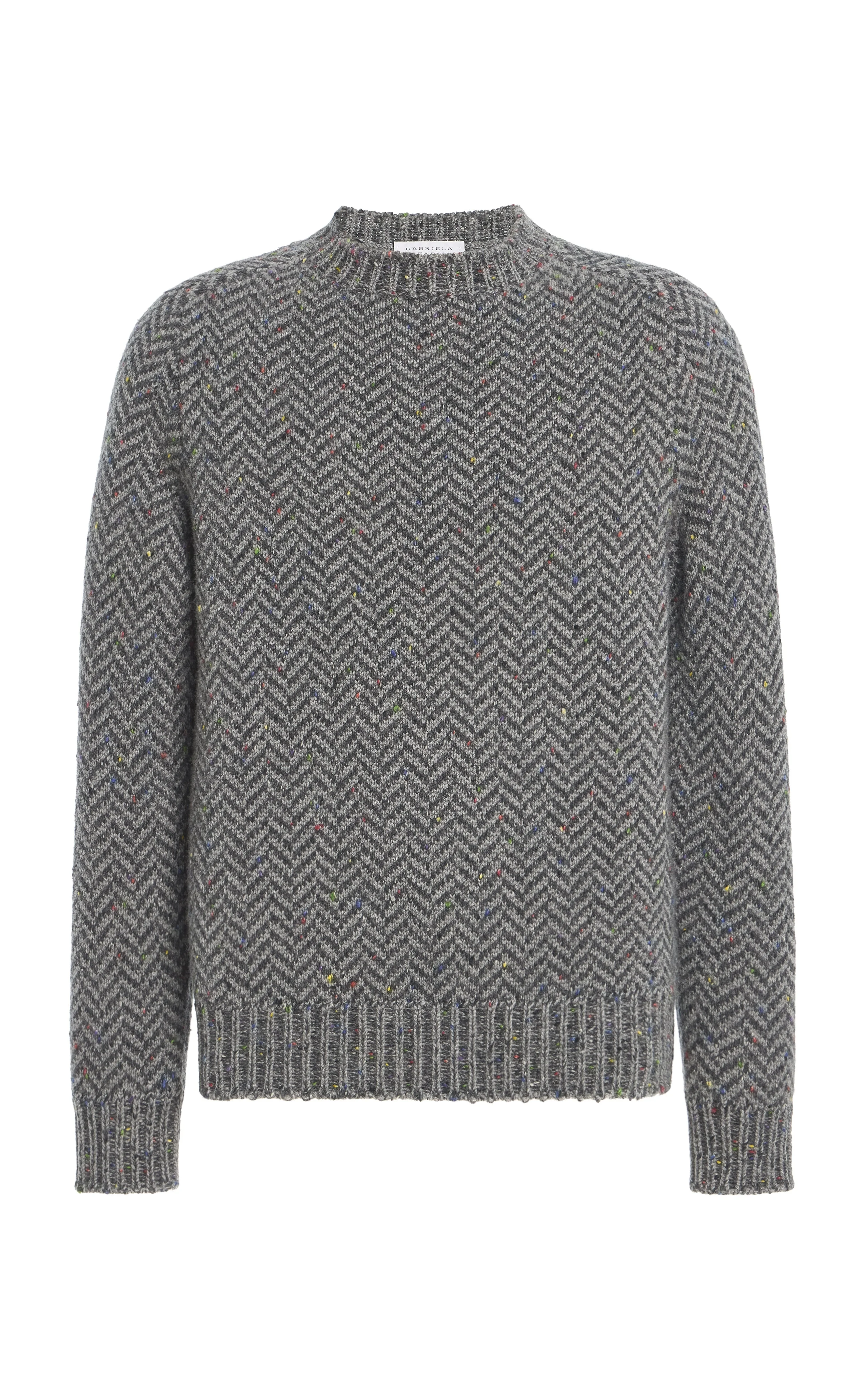 Sermo Knit Crewneck Sweater in Charcoal Multi Specked Aran Cashmere Herringbone - 1