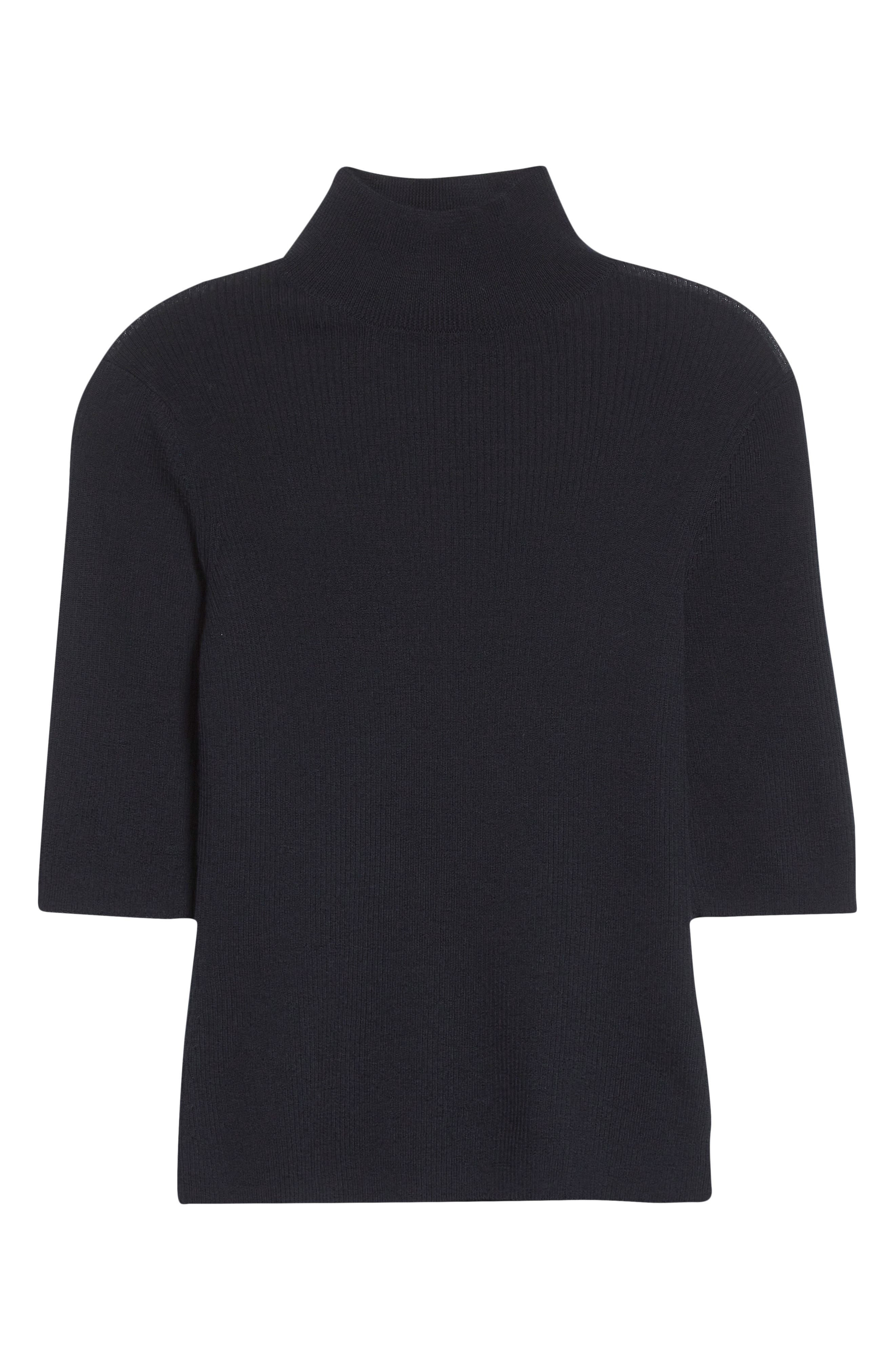 Veronica Beard Alastair Rib Short Sleeve Merino Wool Sweater in Navy at Nordstrom - 5