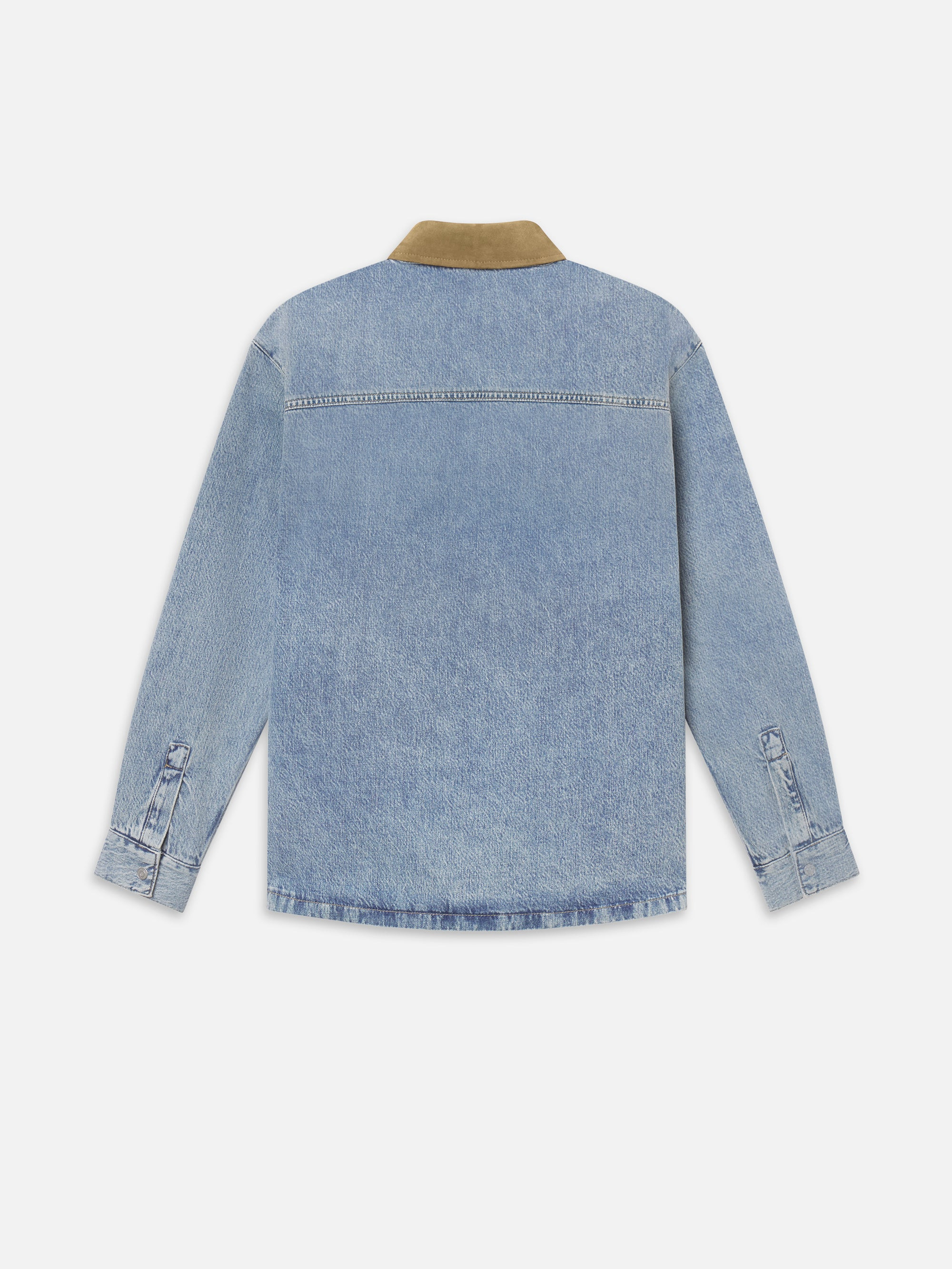 Suede Collar Denim Overshirt in Esme - 3