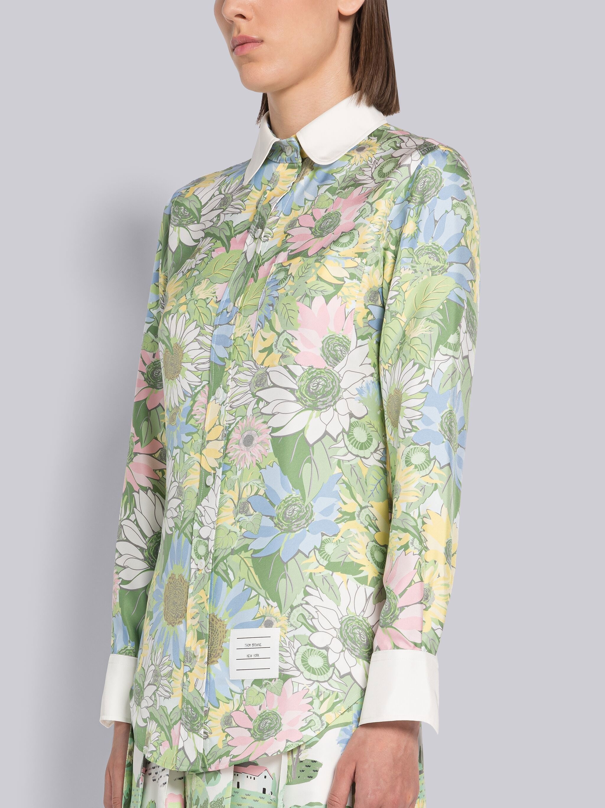 Floral Silk Twill Round Collar Shirt - 2