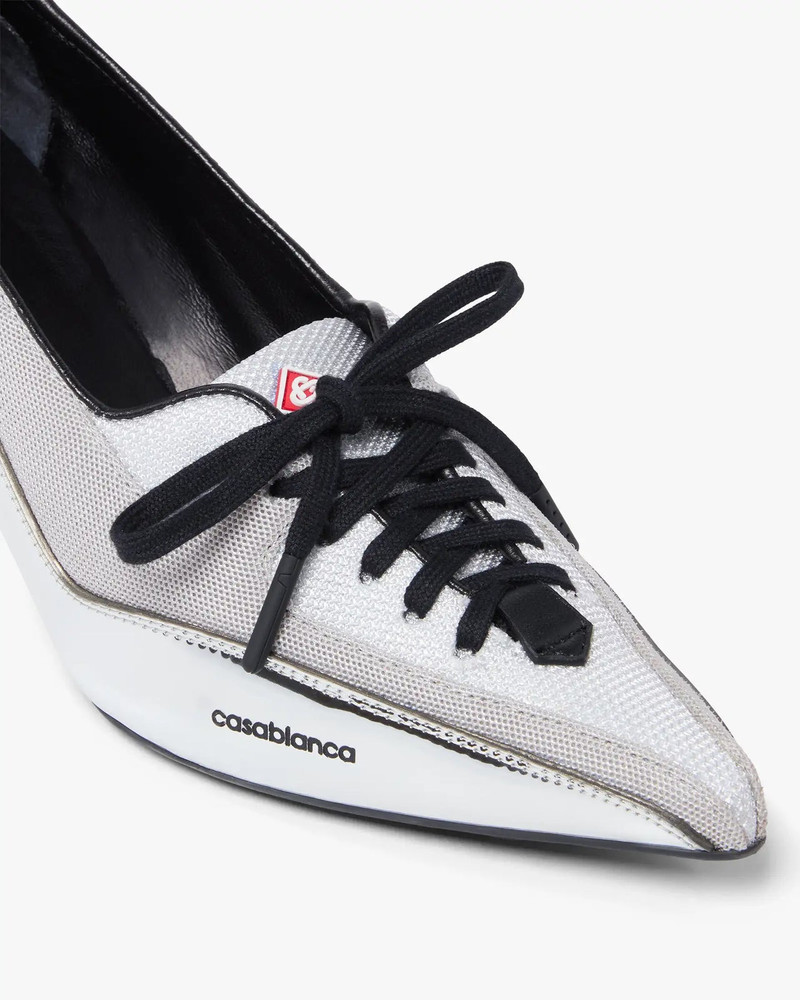 Silver Leather Heeled Sneaker Pumps | Casablanca Paris 3
