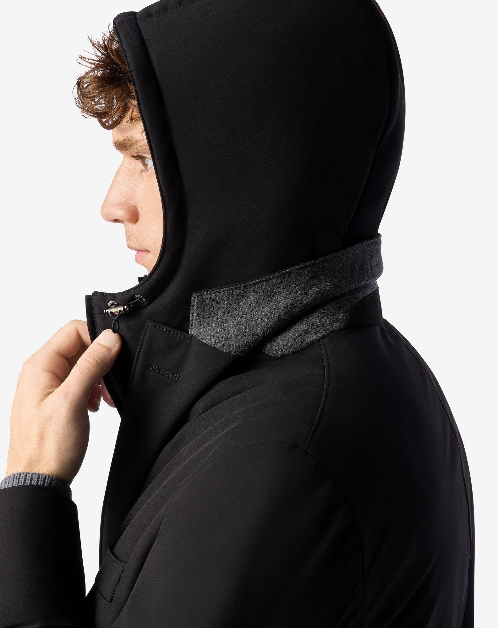 Black stretch technical fabric coat with detachable vest - 5