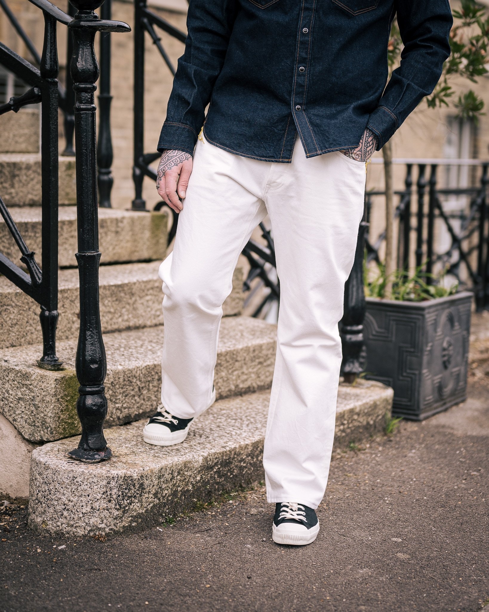 IH-634-WT 13.5oz Denim Straight Cut Jeans - White - 3