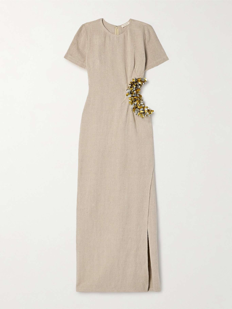 Seaford cutout paillette-embellished linen maxi dress Beige - 1