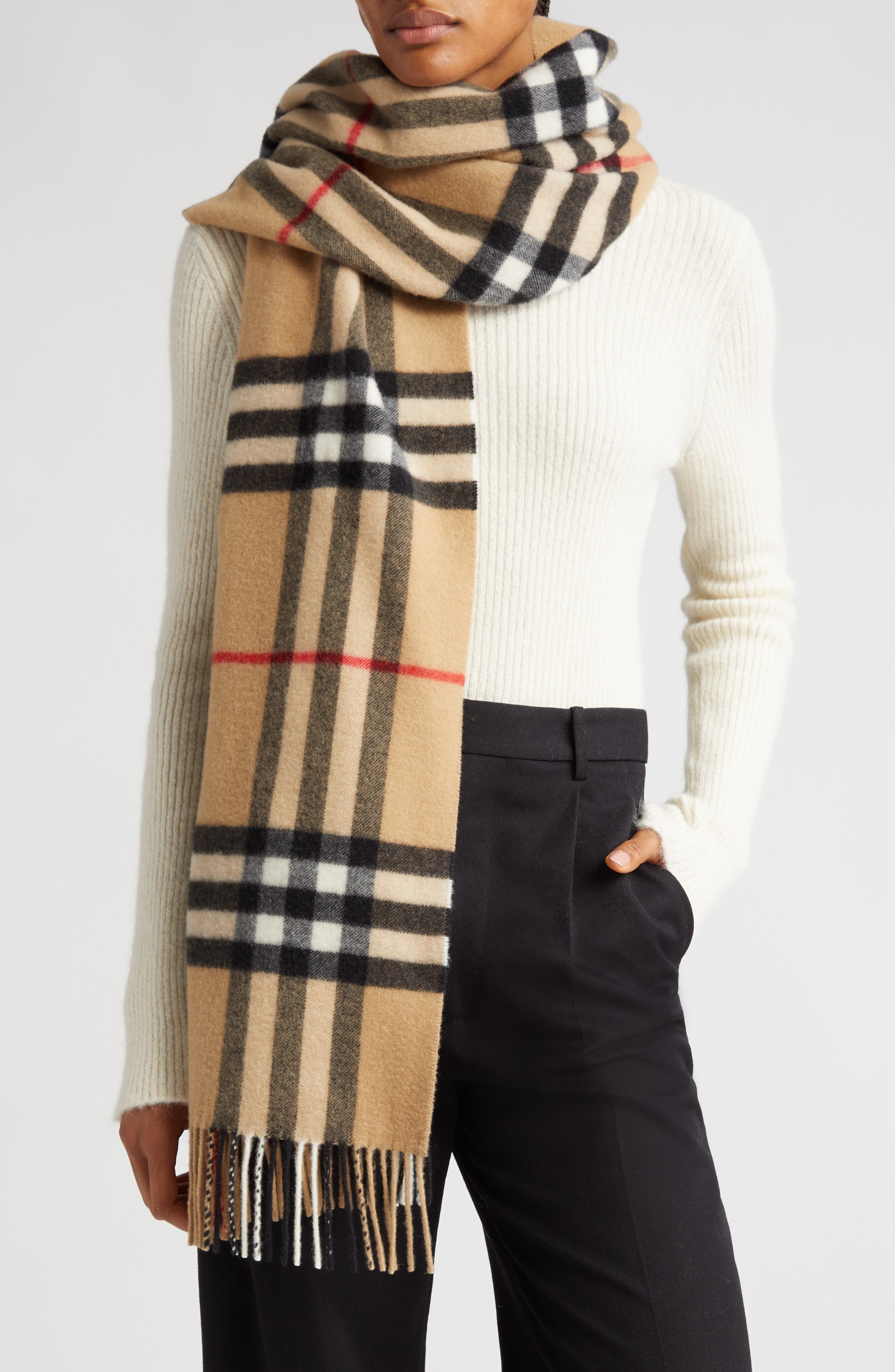 burberry Giant Check Washed Cashmere Scarf in Archive Beige at Nordstrom - 2