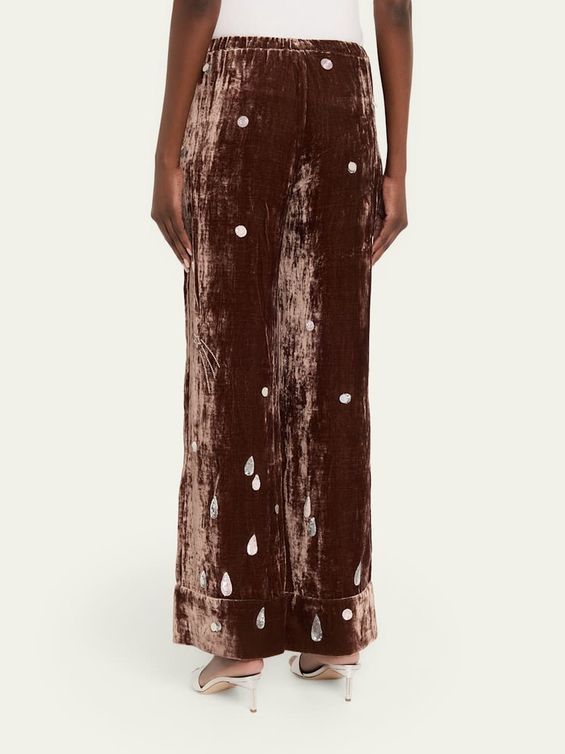 Louis Embellished Velvet Straight-Leg Pajama Pants 3