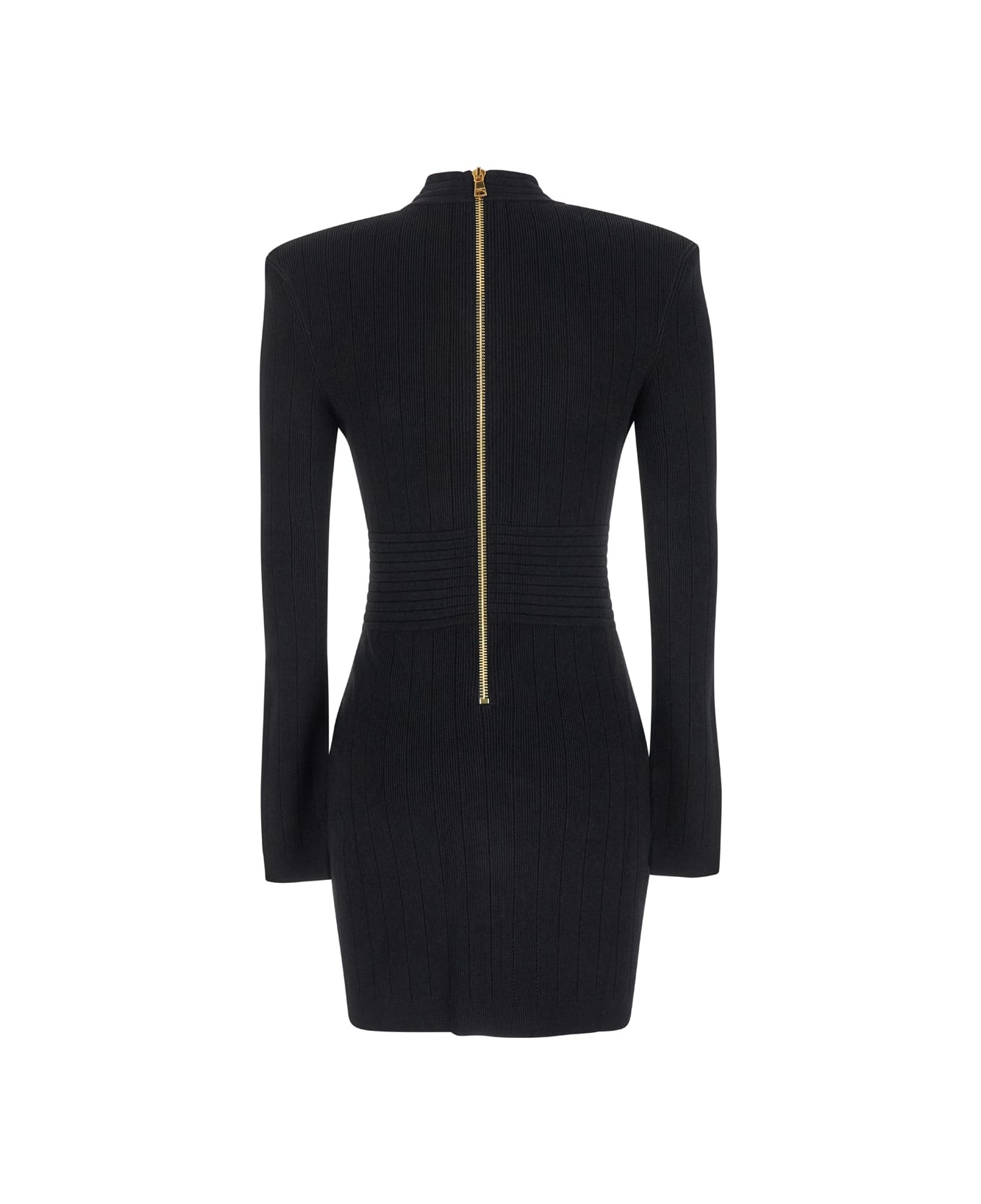 Mini Black Dress With Golden Buttons In Stretch Viscose Woman - 2