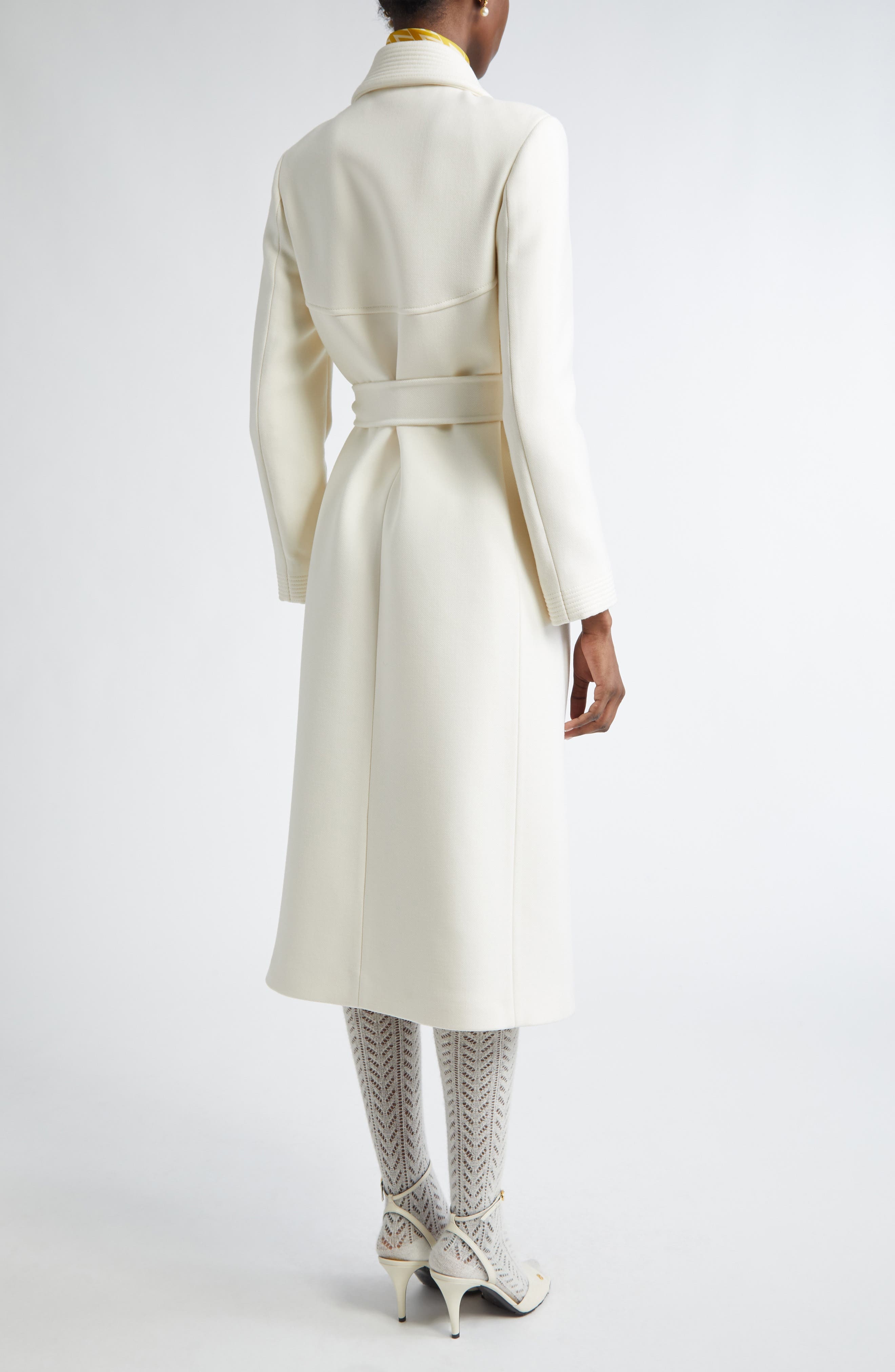 Valentino Garavani V-Detail Belted Virgin Wool & Silk Drill Coat in Avorio at Nordstrom - 2